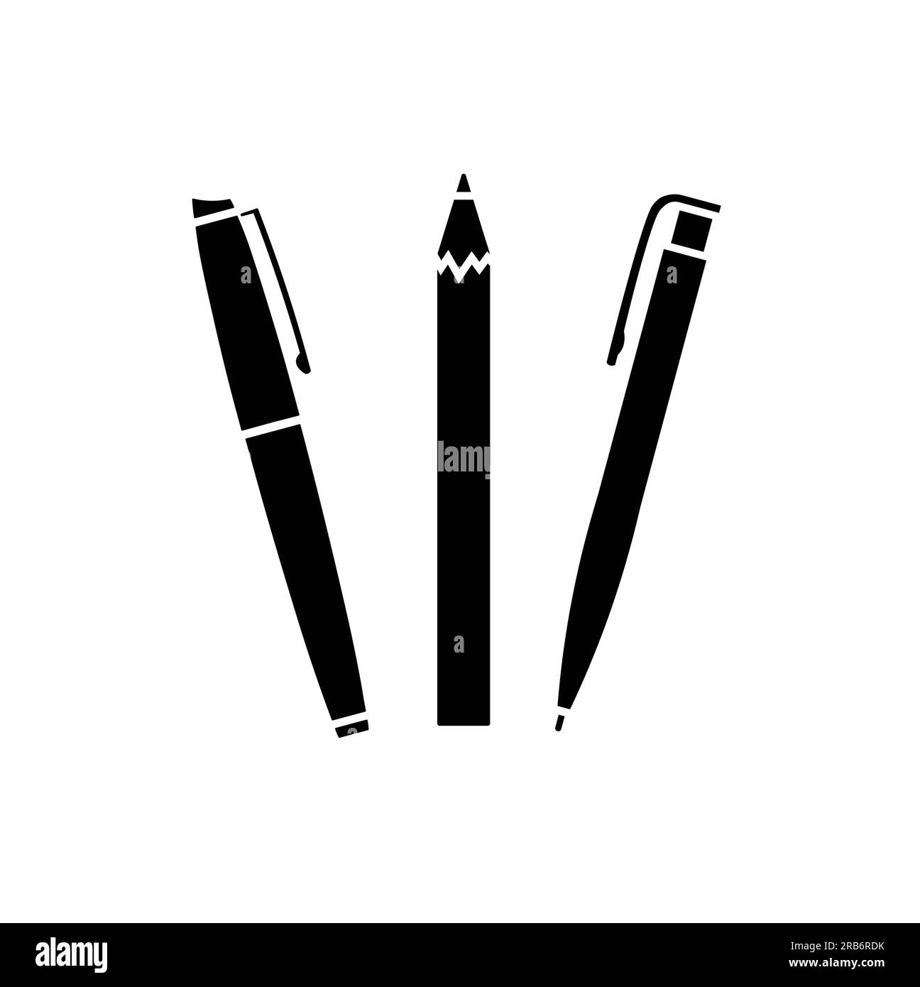 Fountain pen, pencil, ballpoint silhouette vector on white background