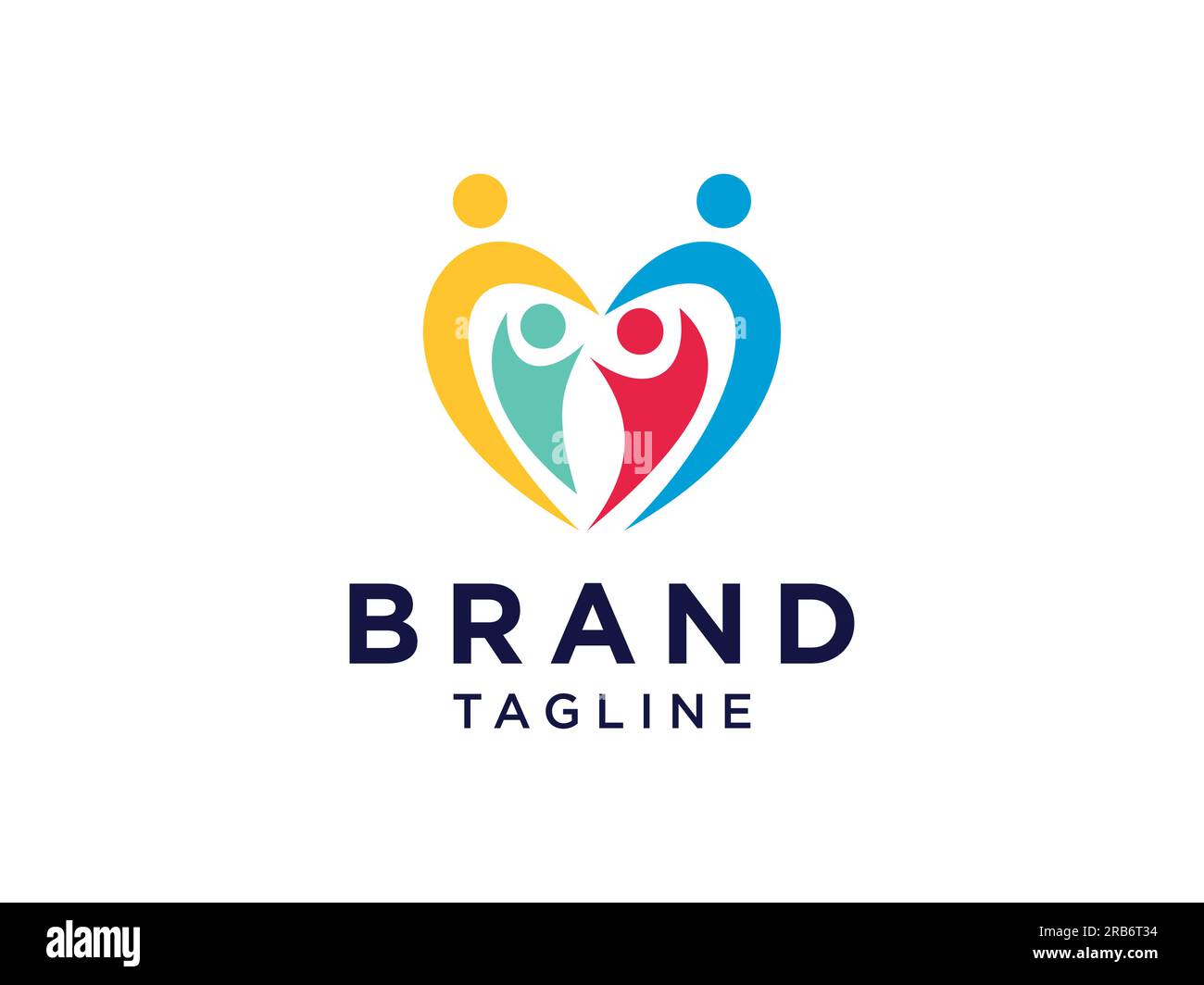 Abstract People Care Logo. Heart Icon with Human Family Symbol inside. Flat Vector Logo Design Template Element Stock Vector