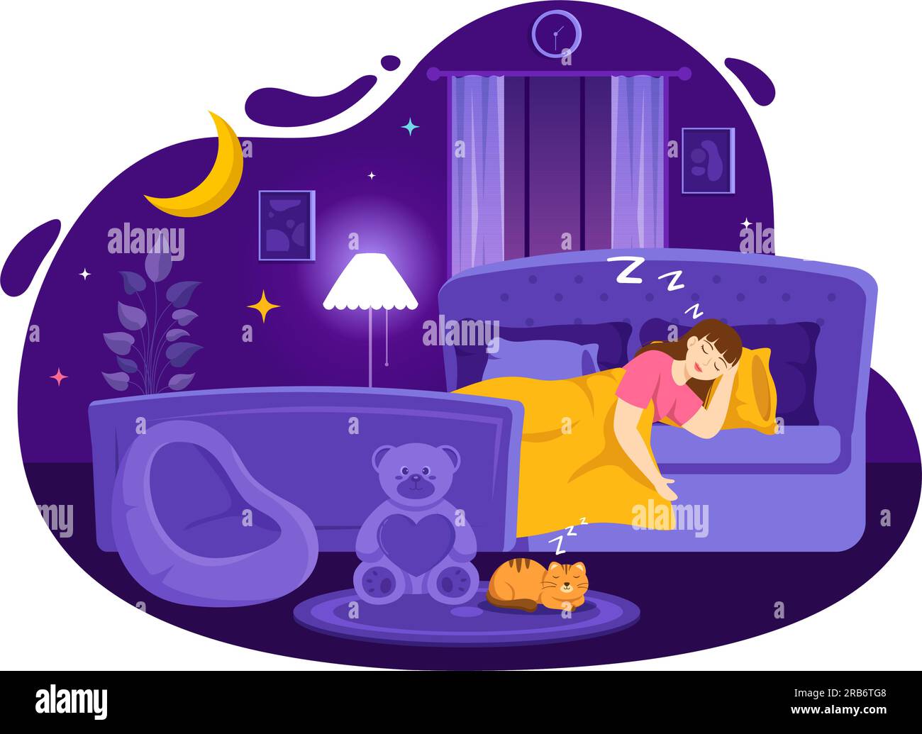 Sleep Vector Illustration with Happy Young Person is Fast Asleep and Having a Sweet Dream in Healthcare Hand Drawn Background Night Templates Stock Vector