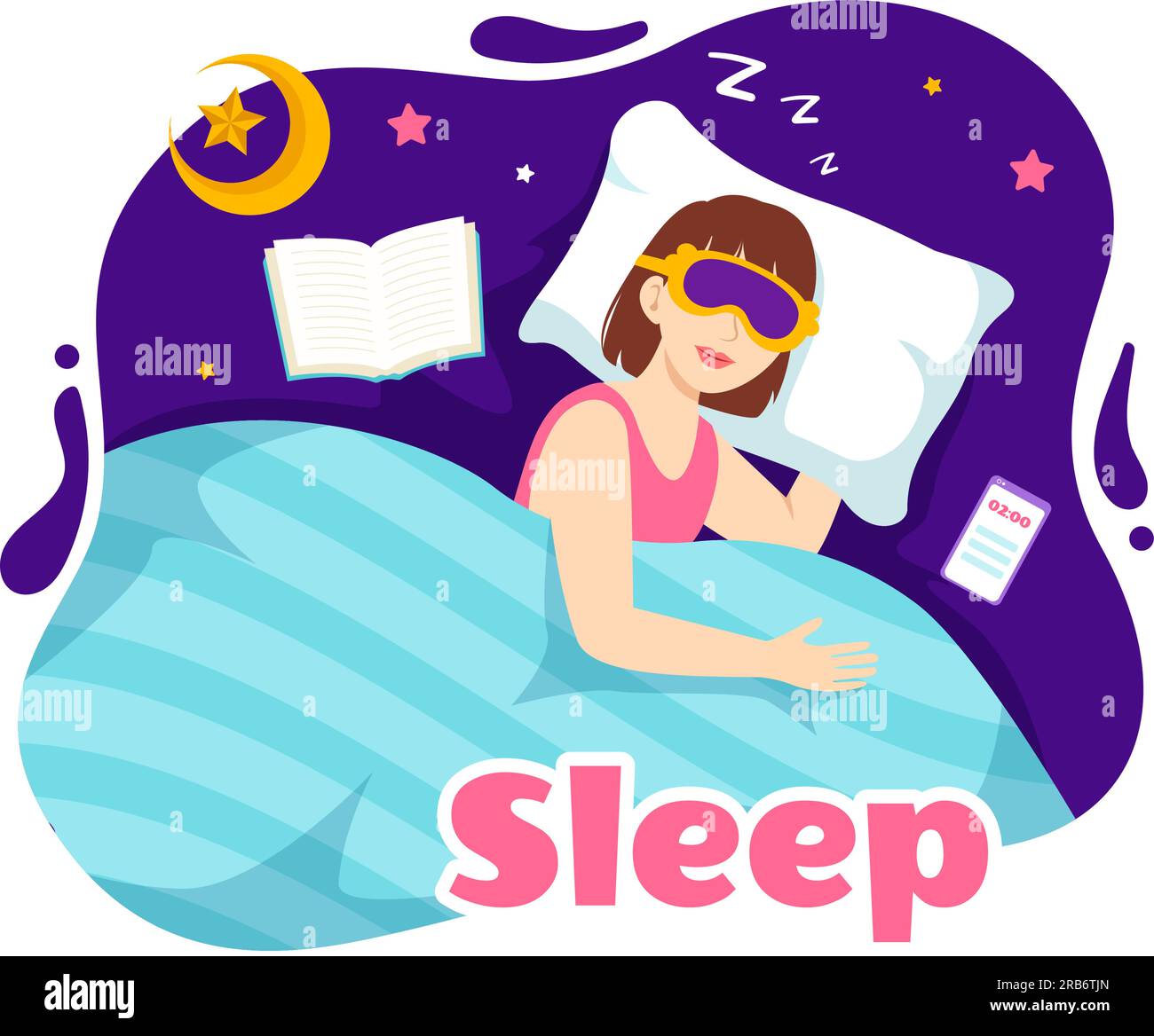 Sleep Vector Illustration with Happy Young Person is Fast Asleep and Having a Sweet Dream in Healthcare Hand Drawn Background Night Templates Stock Vector