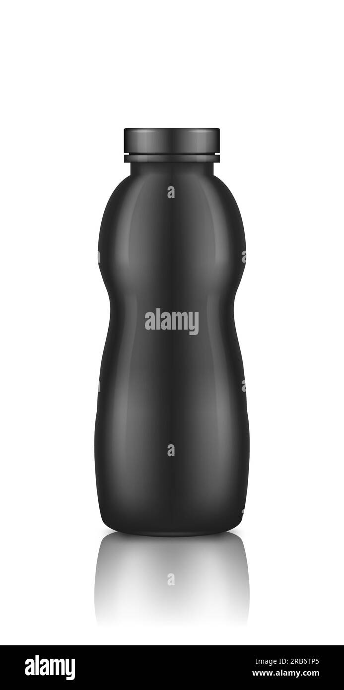 Glossy dark plastic yogurt bottle with screw cap mockup isolated on