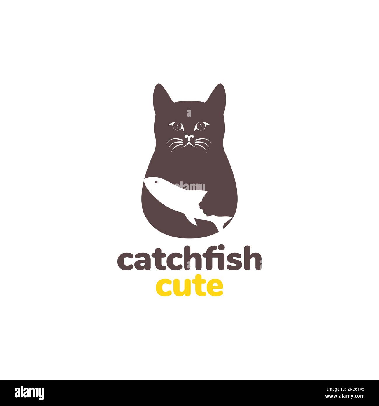 animal pets cat catching fish food hunter mascot logo design vector Stock Vector