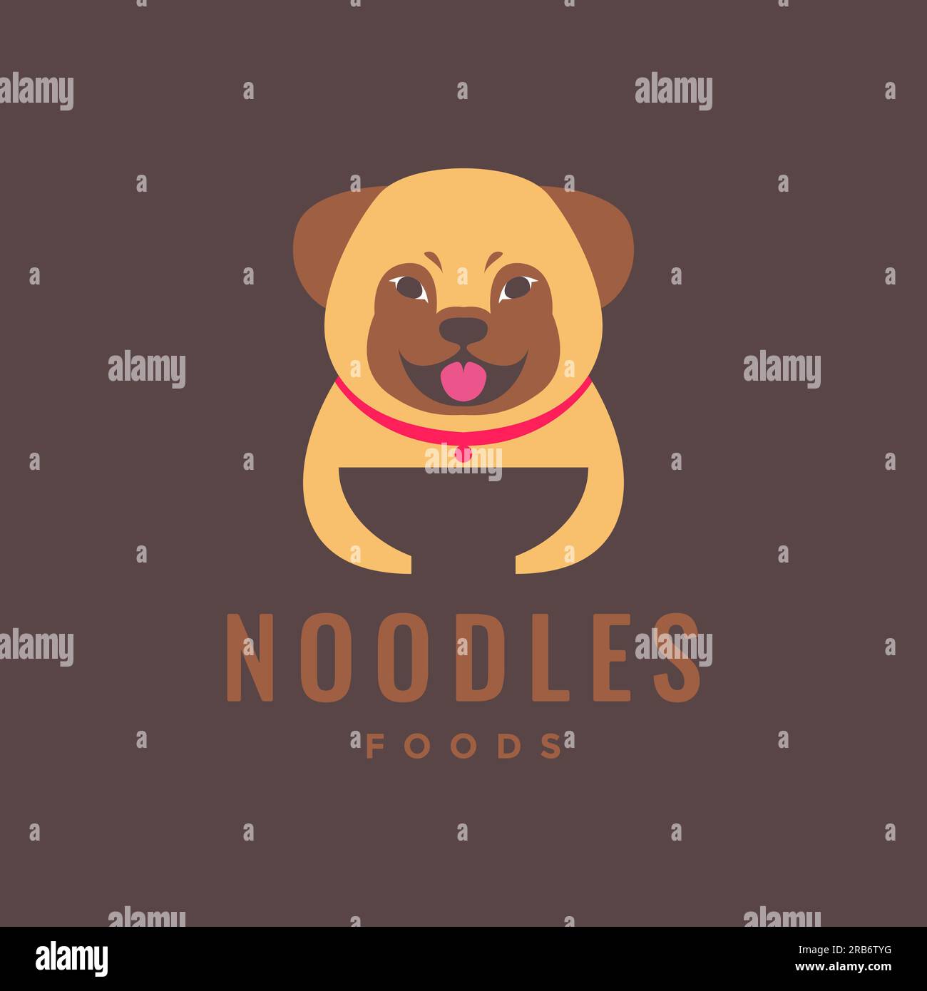 animal pets dog puppy noodle food bowl mascot cartoon logo design vector Stock Vector