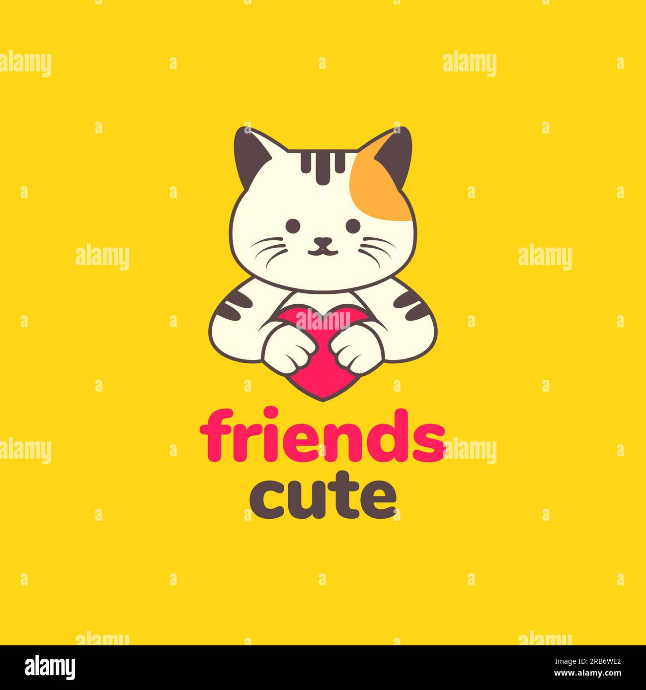 kitten cats pets love heart love care colorful modern mascot logo