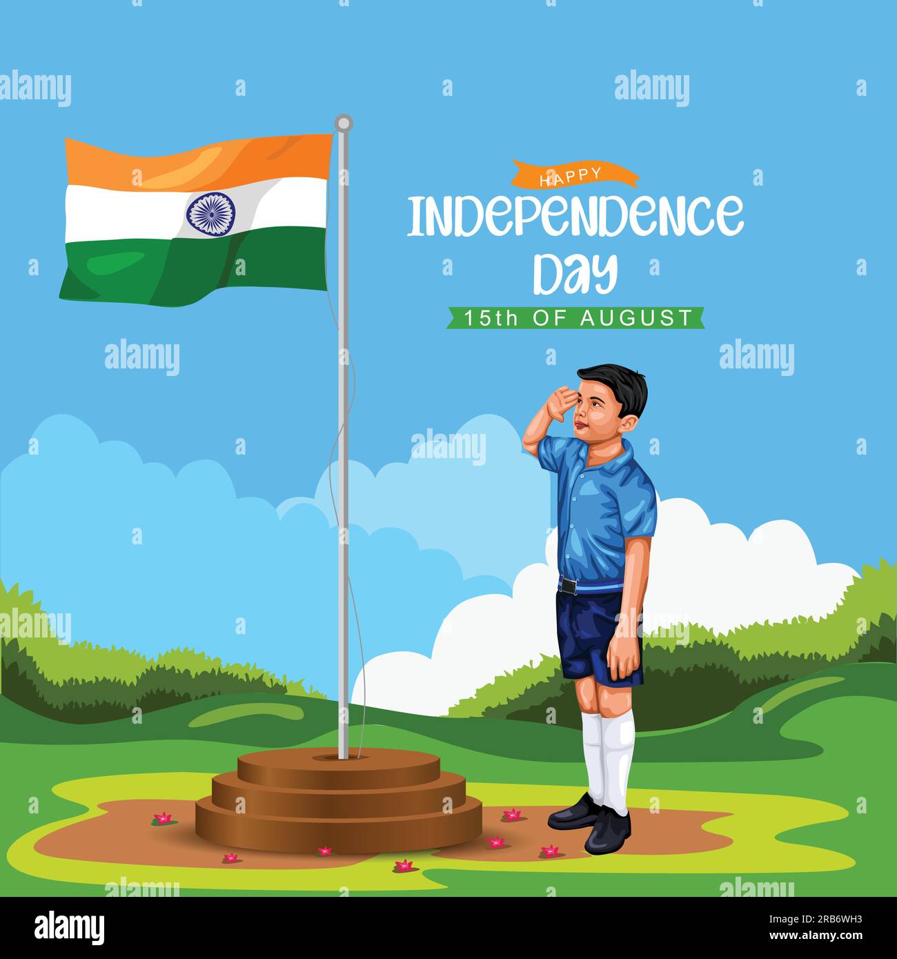 happy independence day India. Indian student saluting flag of India. abstract vector illustration design flyer Stock Vector