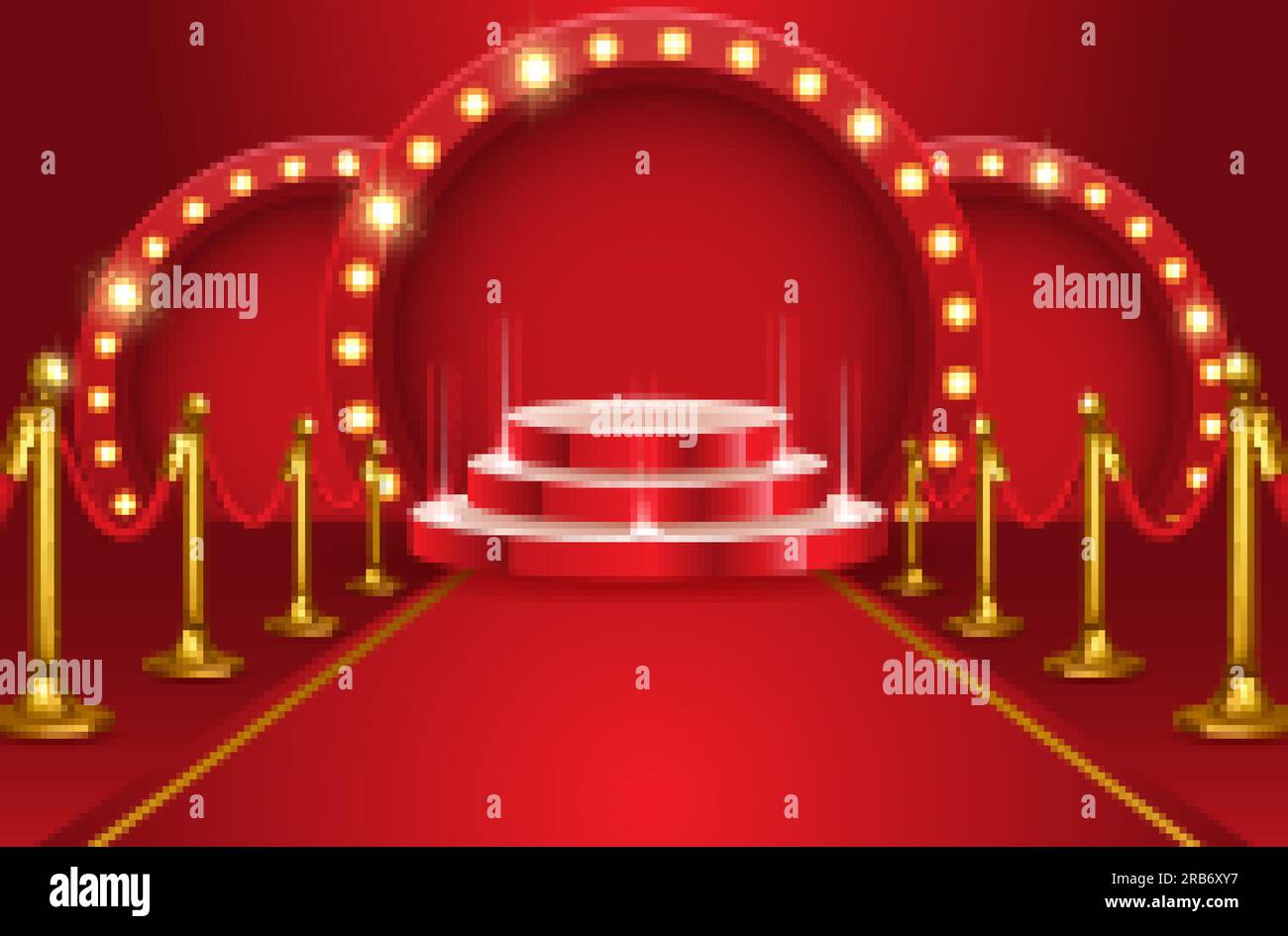 Abstract round podium with white carpet illuminated with spotlight