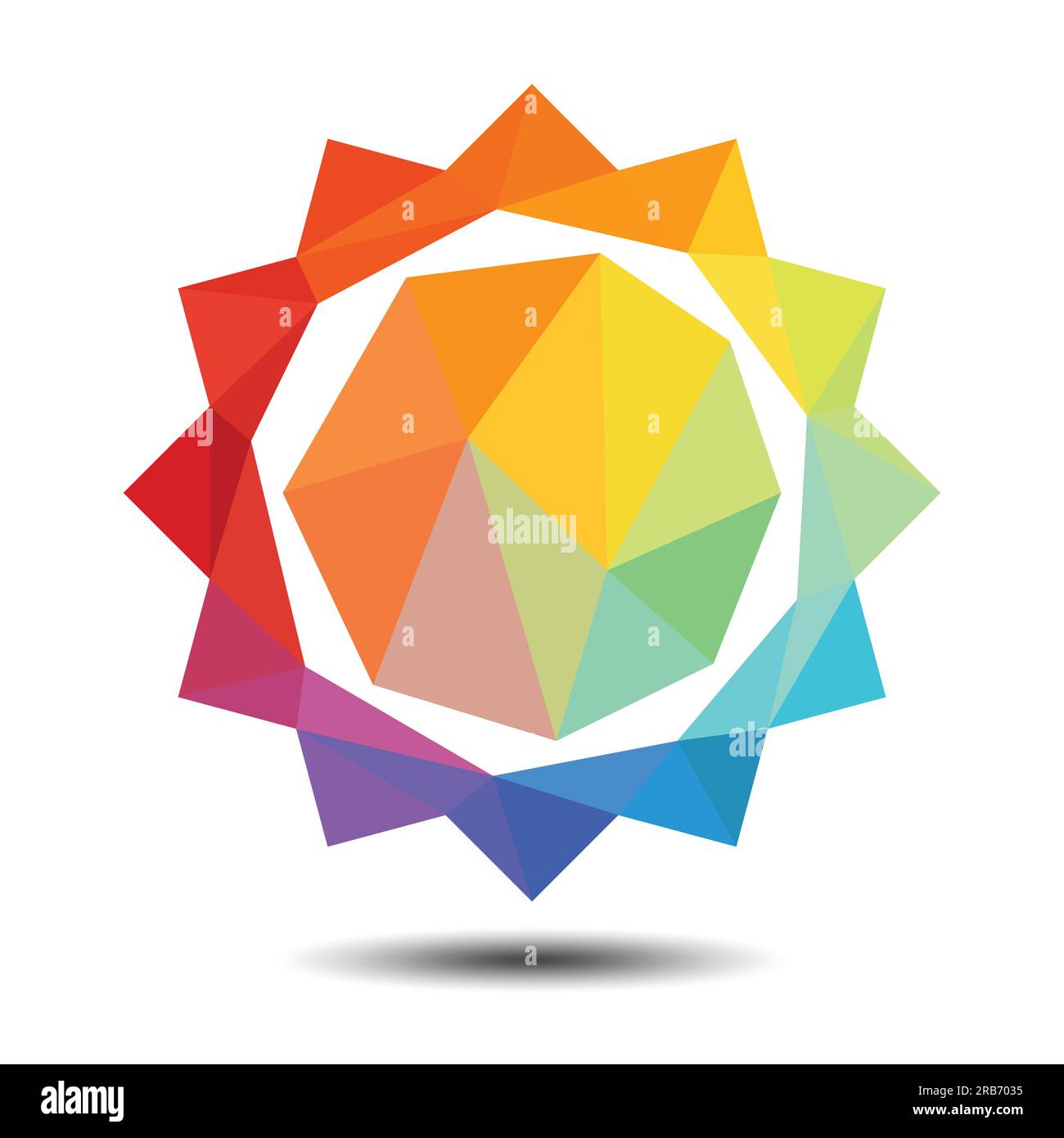 Polygon Sun with rainbow colors Icon on white background Stock Vector