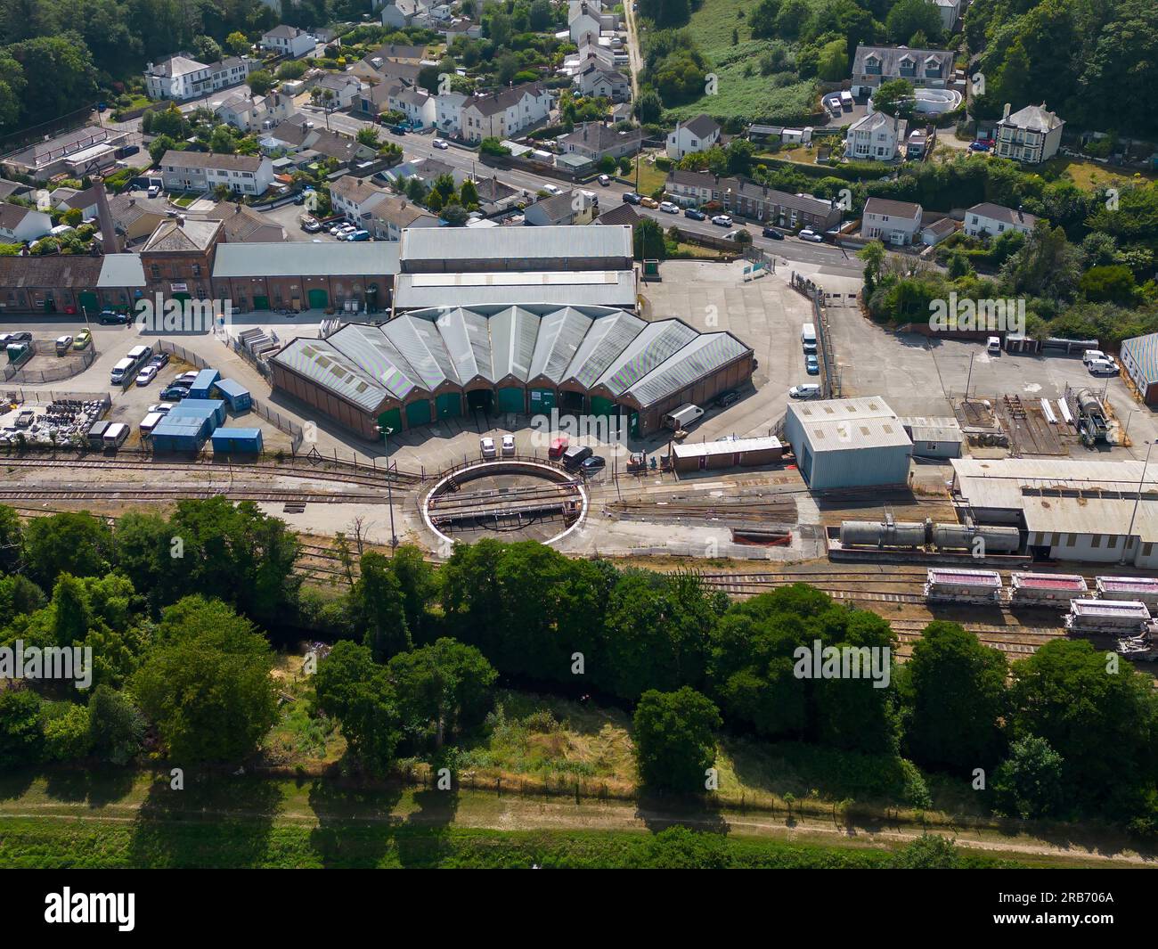 An aerial view of the St Blazey Roundhouse and Engine Sheds in Cornwall