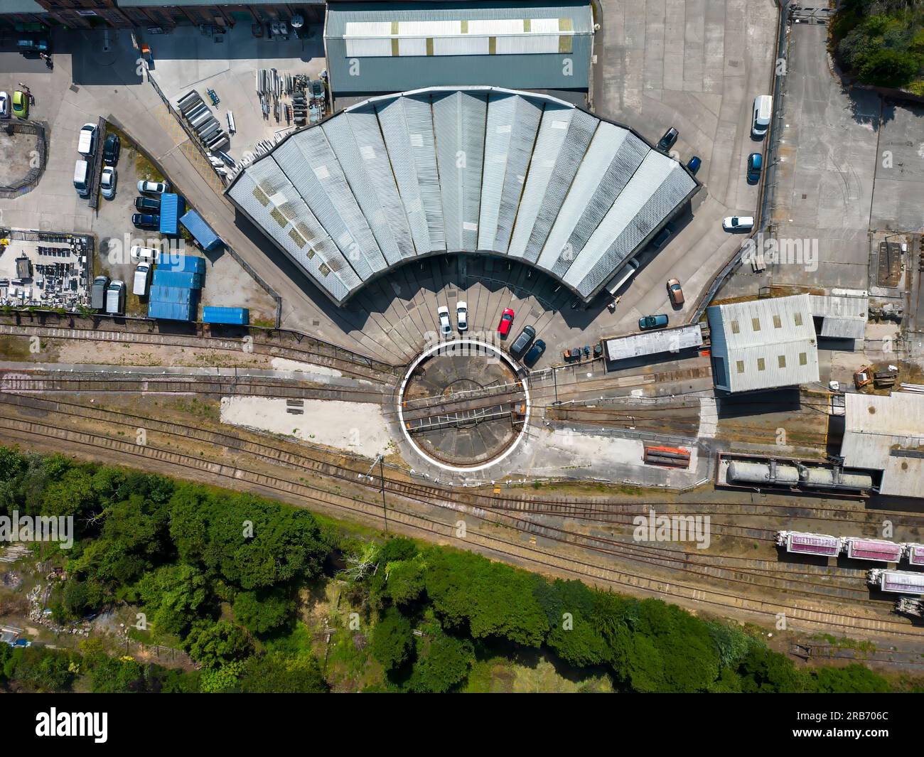 An aerial view of the St Blazey Roundhouse and Engine Sheds in Cornwall