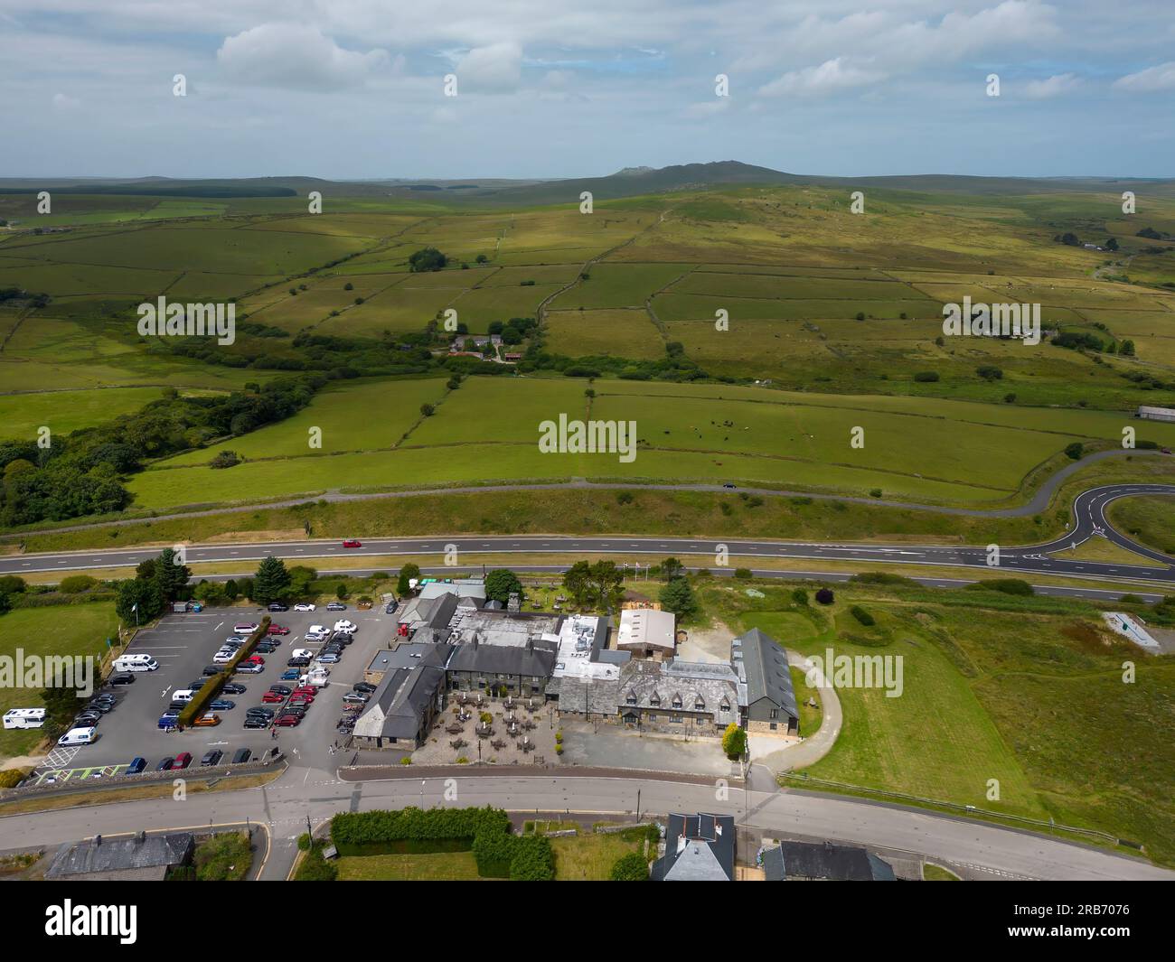 An aerial view of the Jamaica Inn on Bodmin Moor, Cornwall, UK Stock Photo