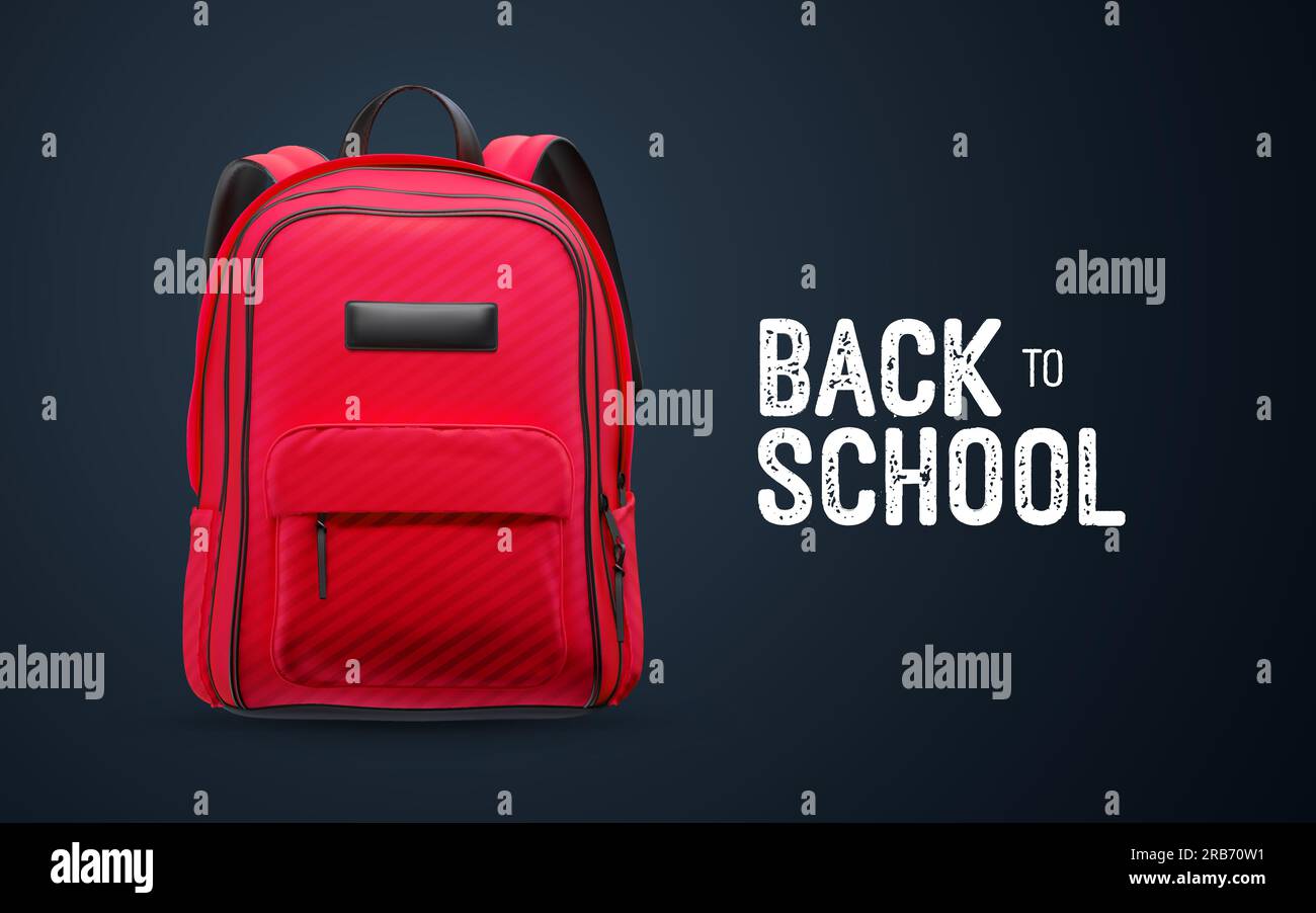 Back to school white vintage sign with red school bag isolated on black