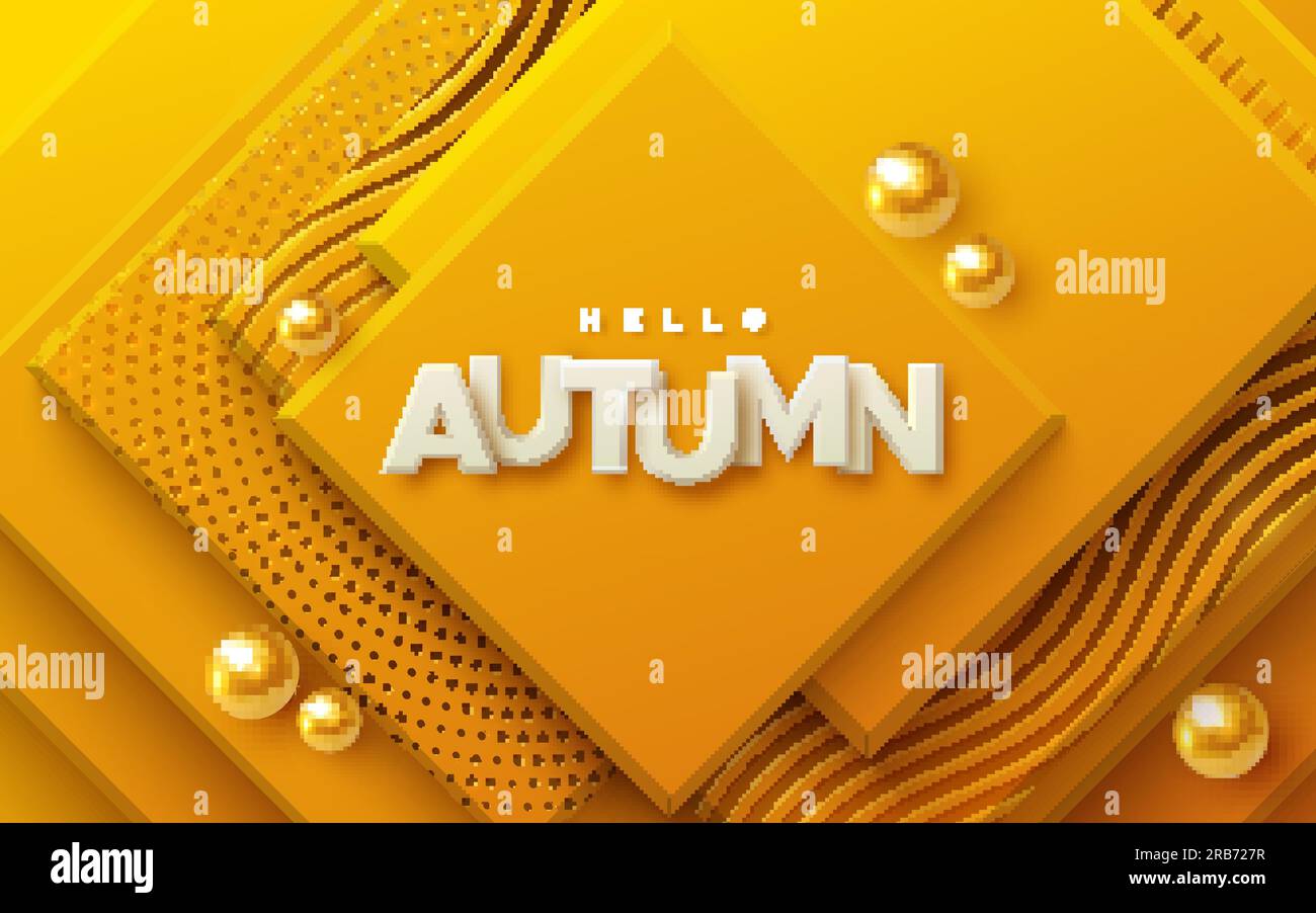 Hello autumn white sign on abstract background with orange geometric ...