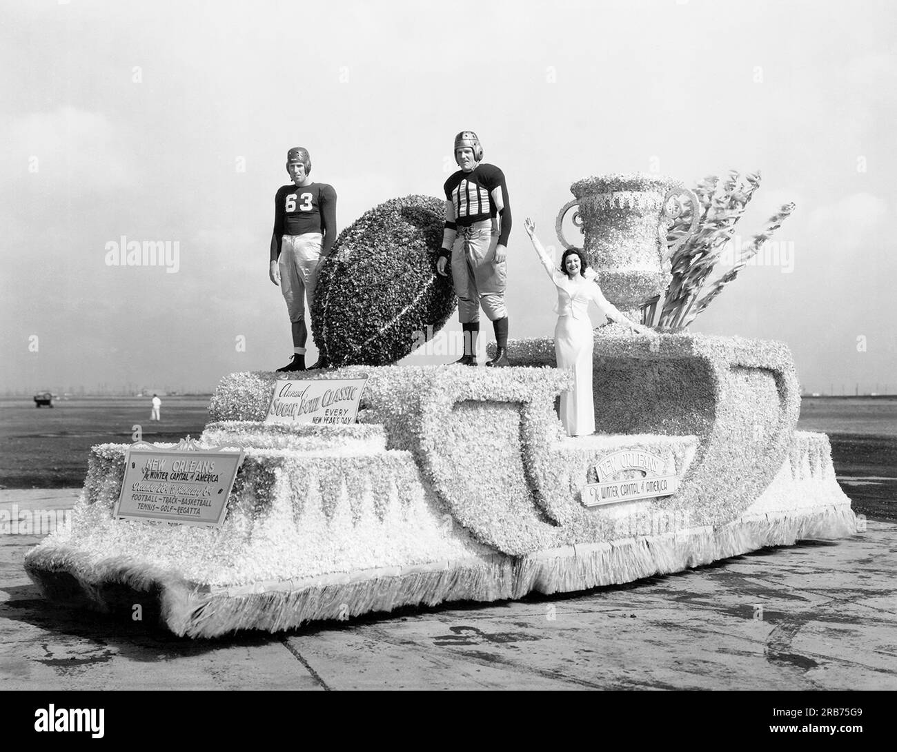 Atlantic City, New jersey:  September, 1936 Miss New Orleans with her Sugar Bowl float as it will appear in the Miss America parade on the Boardwalk this week. Stock Photo