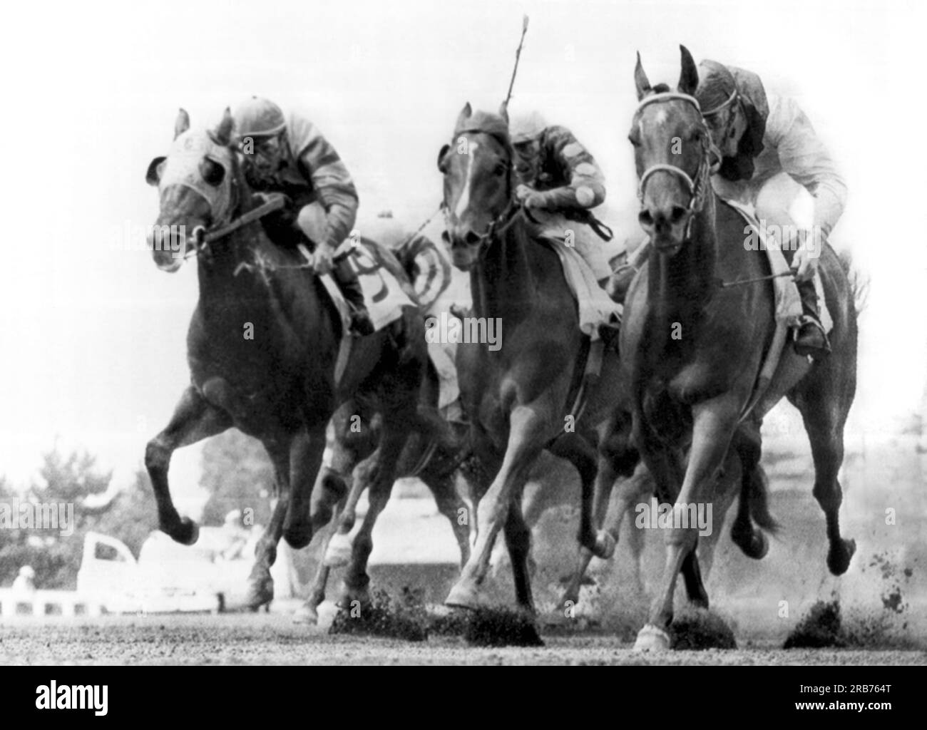 Oceanport, New Jersey: c. 1962 Racing around the final turn at Monmouth
