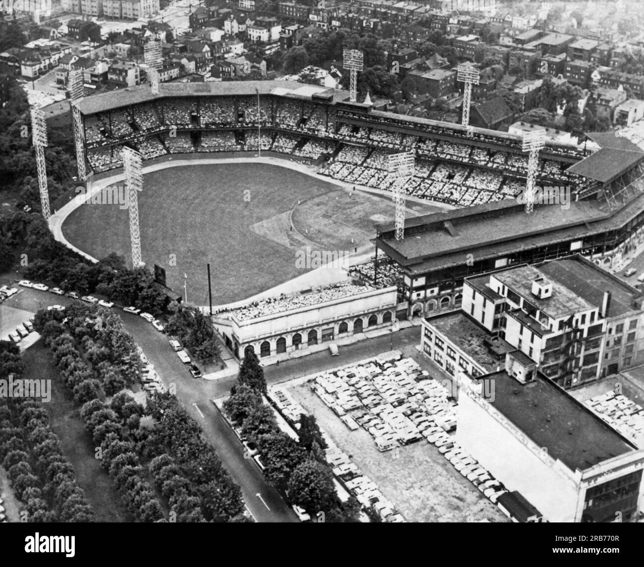 Pittsburgh, Pennsylvania:  September 30, 1960 An aerial view of Forbes Field where baseball's World Series will open next week between the Pittsburgh Pirates and the New York Yankees. Stock Photo