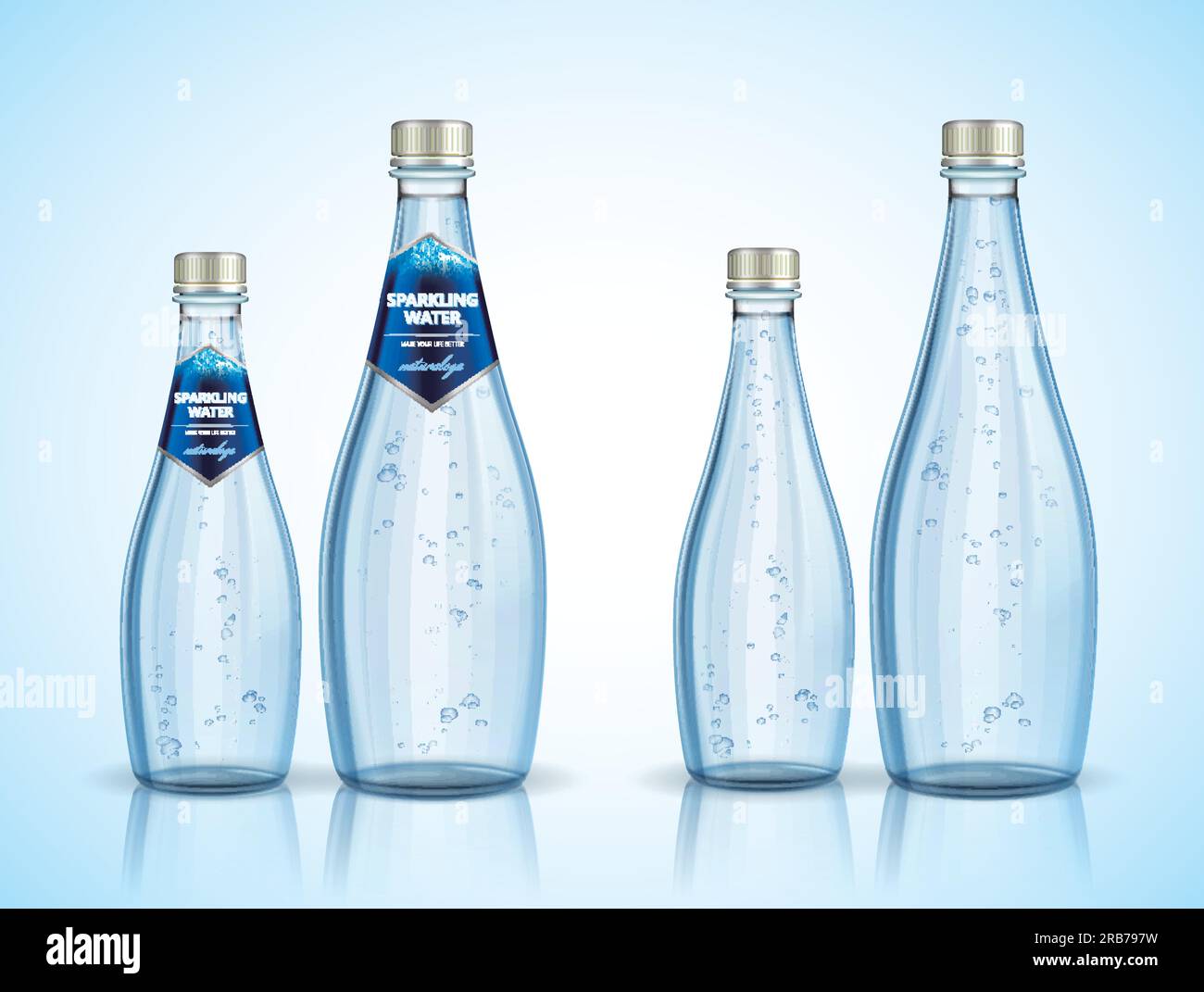 Sparkling water package design with bubbles in 3d illustration