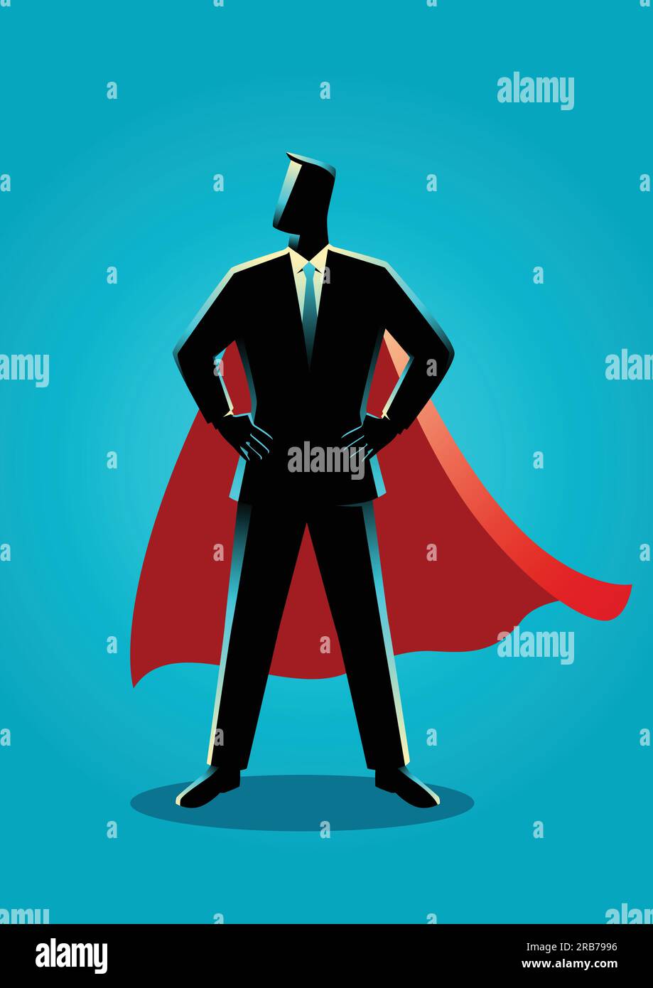 Business concept illustration of a businessman as a superhero Stock ...