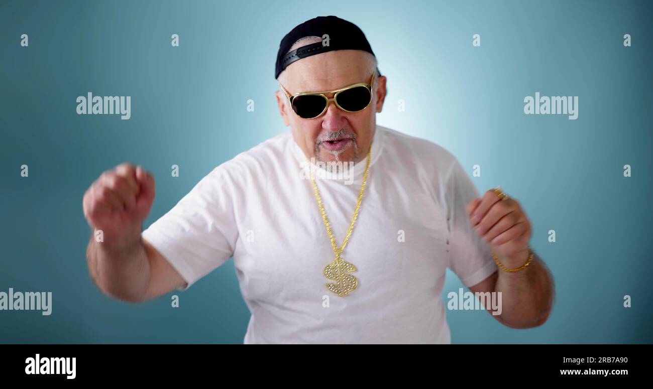 Funny Old Rich Man With Gold Chain. Fun Rapper Stock Photo - Alamy