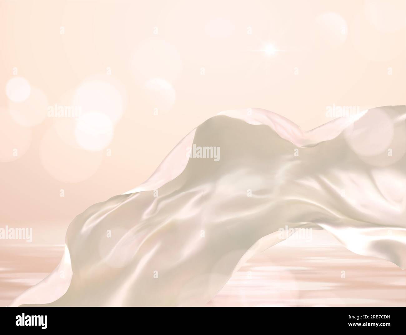 Flowing pearl white satin fabric on glitter background in 3d