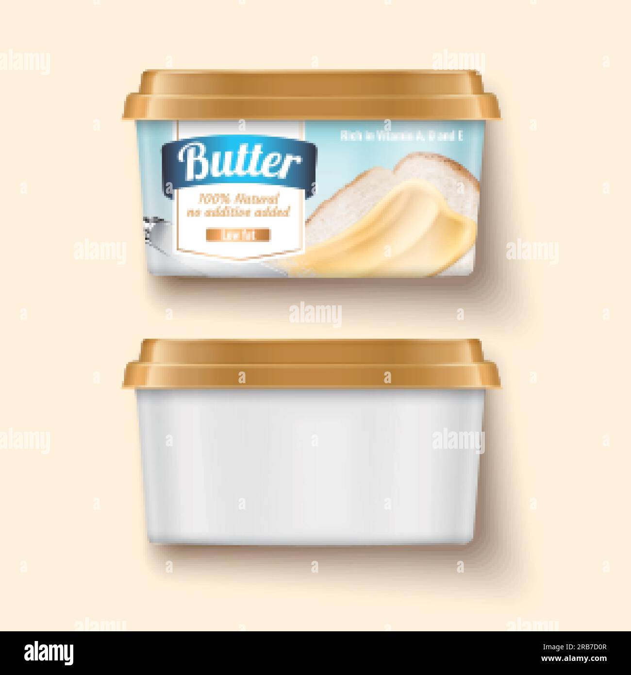 3d illustration butter spread container box lay on the light yellow