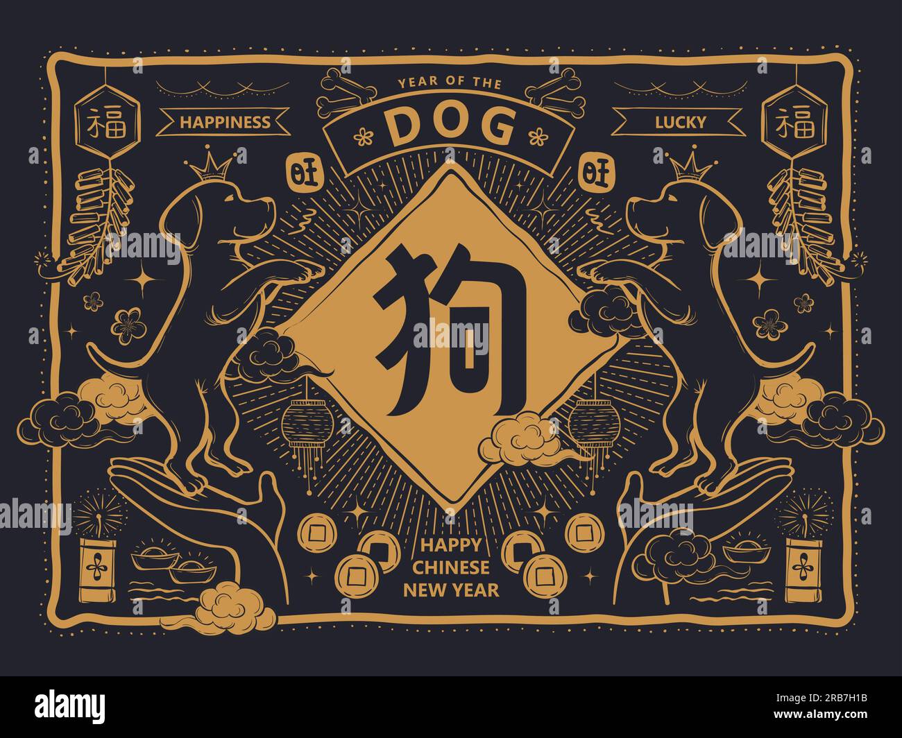 Happy chinese new year design, chinese zodiac dog year in lovely hand