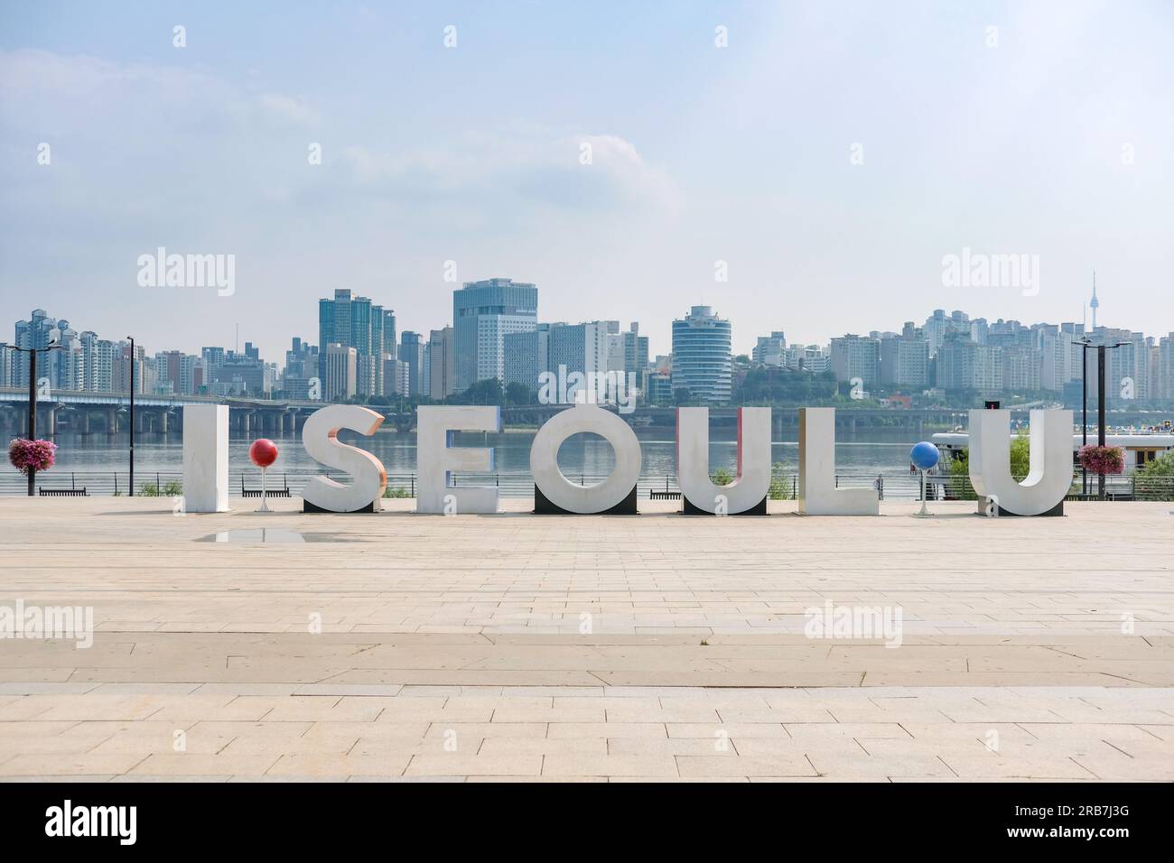 Seoul, South Korea - 11 July 2022: I Seoul U signage at Yeouido Hangang Park, one of the parks next to Han river Stock Photo