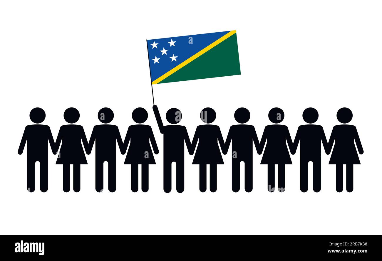 Sketch of a crowd and a leader with the flag of Solomon Islands. Protests concept. Stock Vector