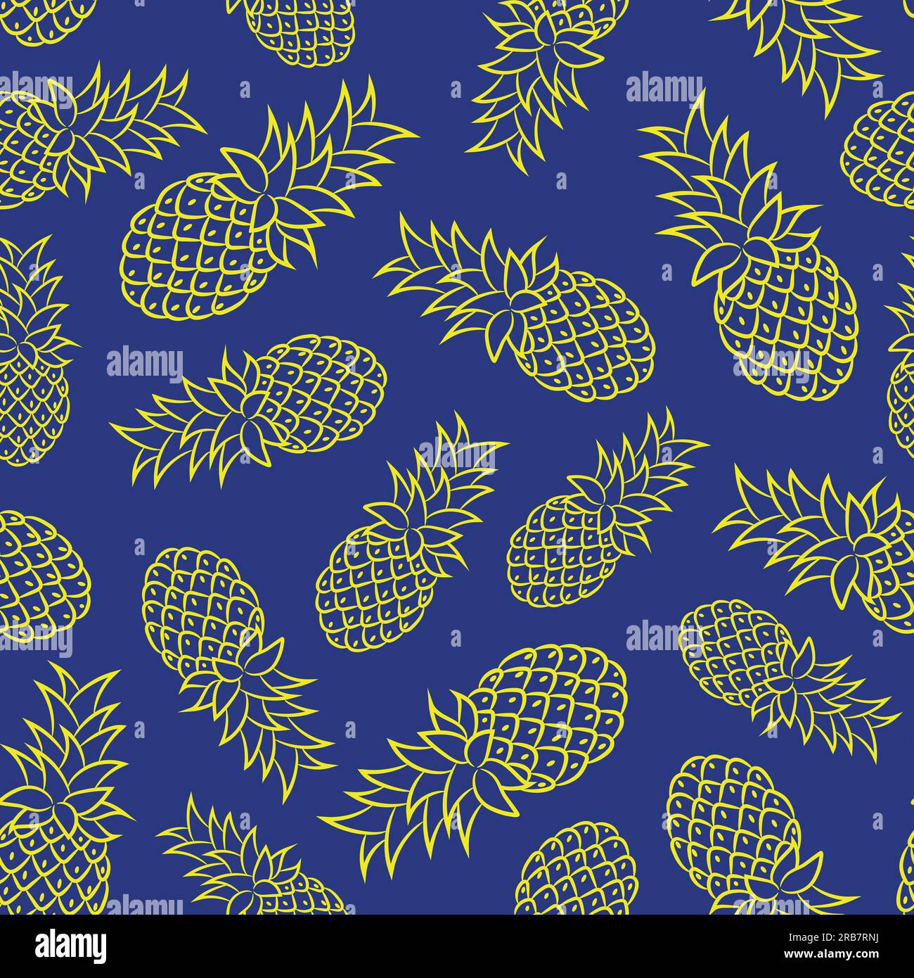 Seamless pattern with stylized pineapples on a blue background. Stock Vector
