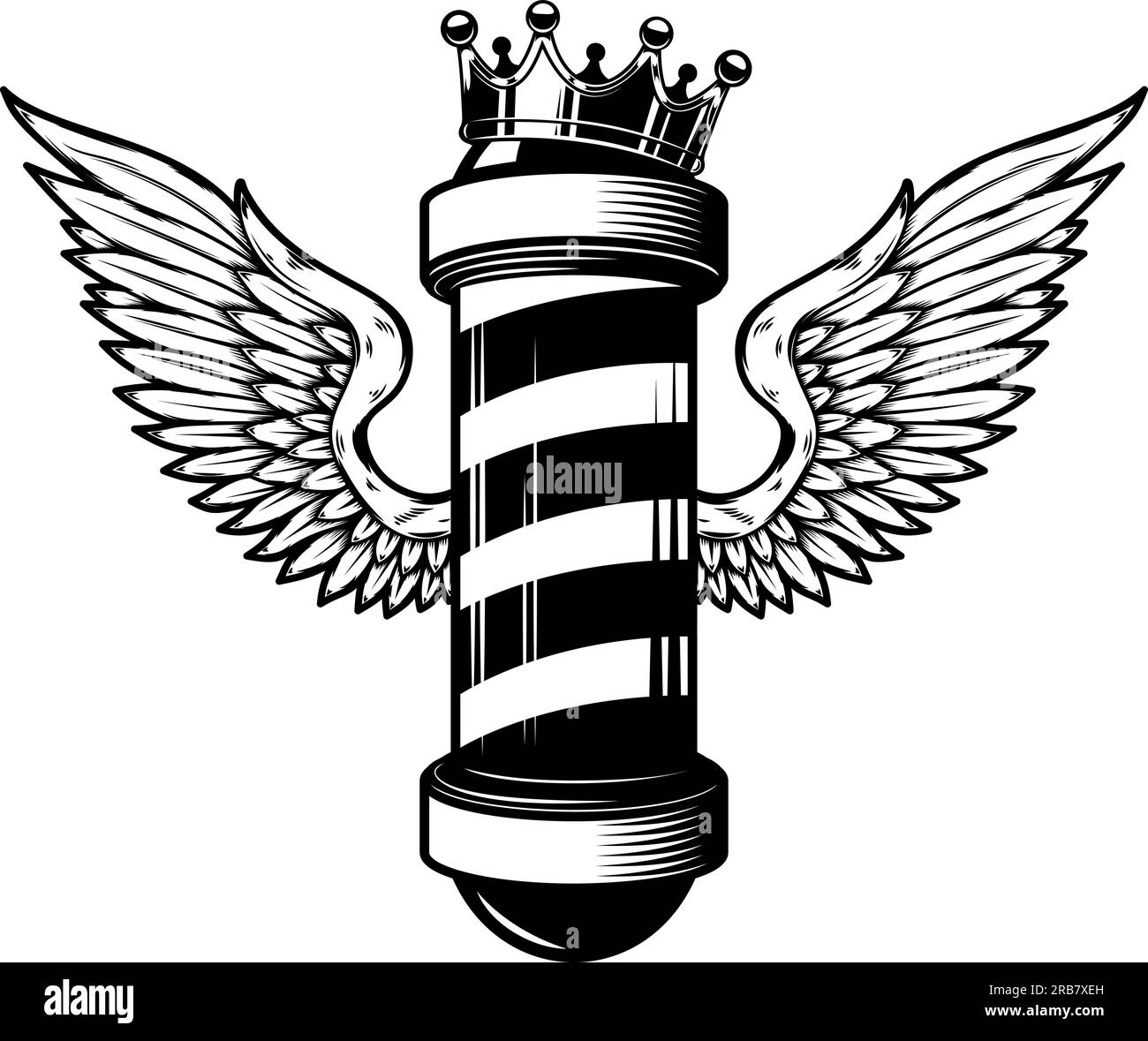 Barber pole with king crown and wings. Design element for logo, label