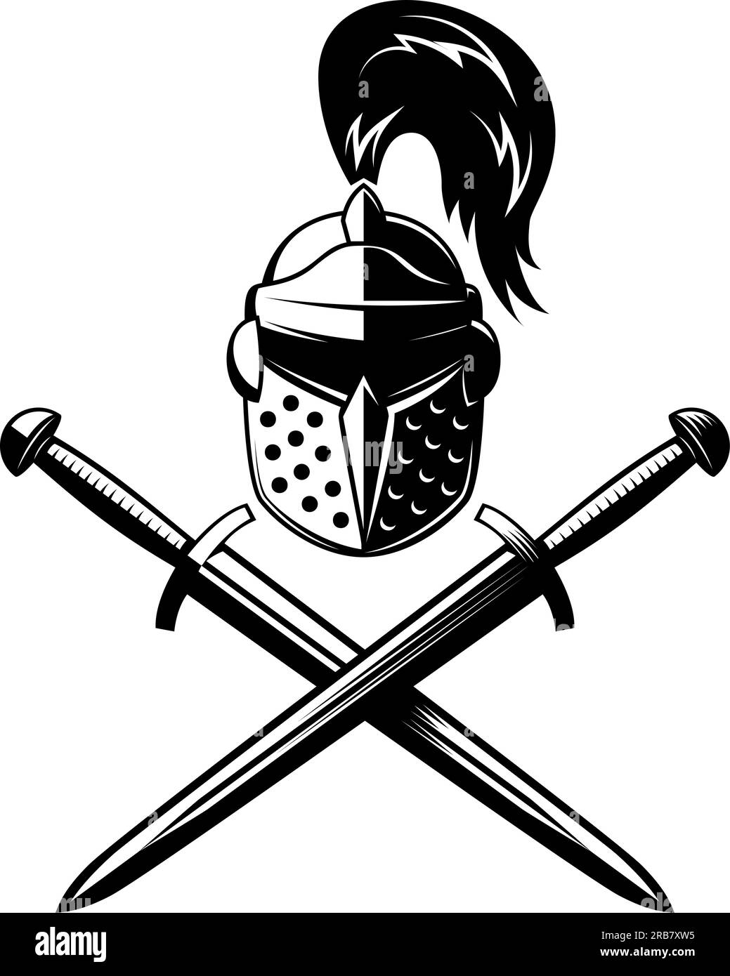Knight helmet with crossed swords. Warrior helmet with swords. Design