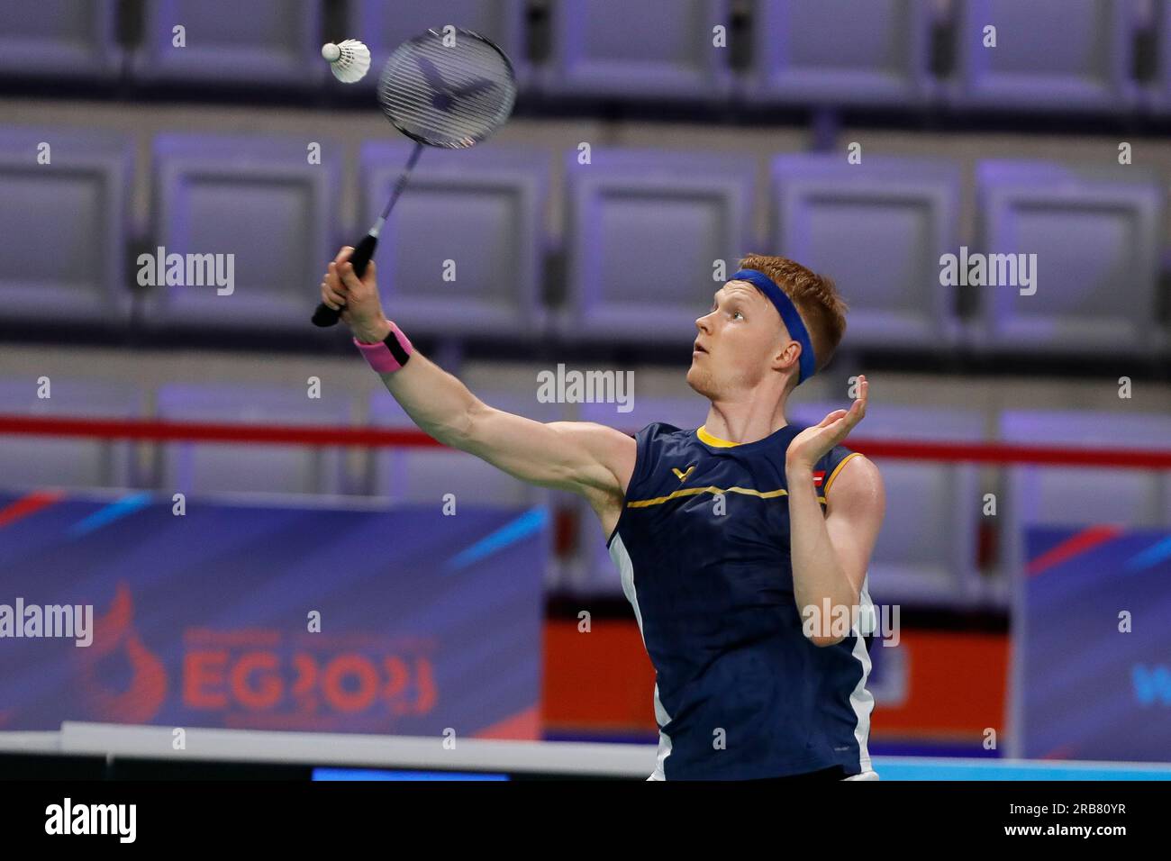 Tarnow, Slovenia. 26 June, 2023: Anders Antonsen of Denmark competes in the Badminton - Men's Single match during the European Games - Day 7 at Jaskolka Arena in Tarnow, Poland. June 26, 2023. (Photo by Nikola Krstic/Alamy) Stock Photo