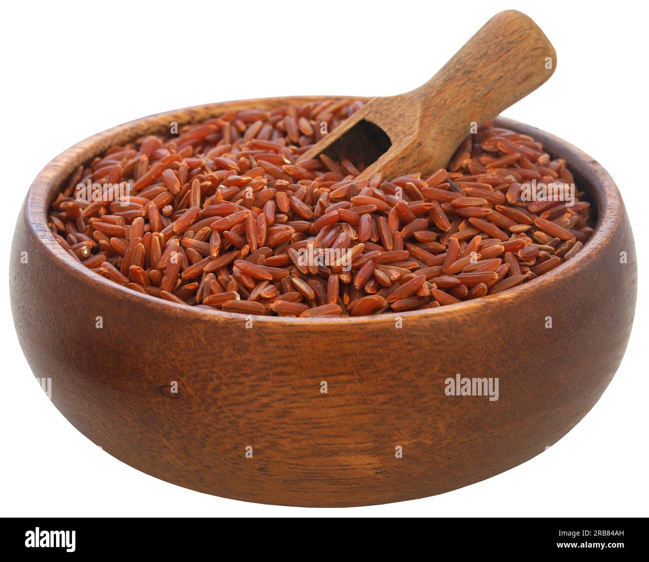 Red Jasmine rice in a wooden bowl Stock Photo