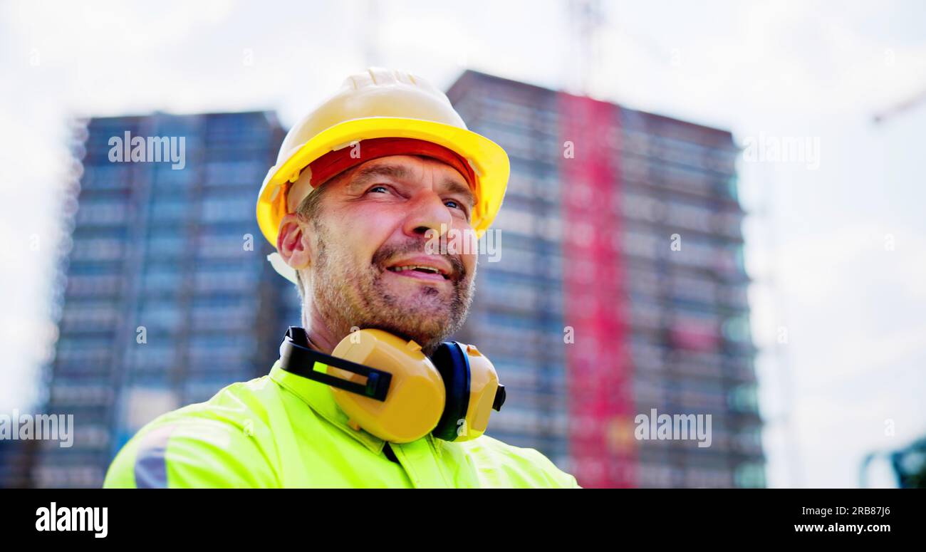 Industry Engineer With Hardhat. Industrial Workplace Safety Stock Photo