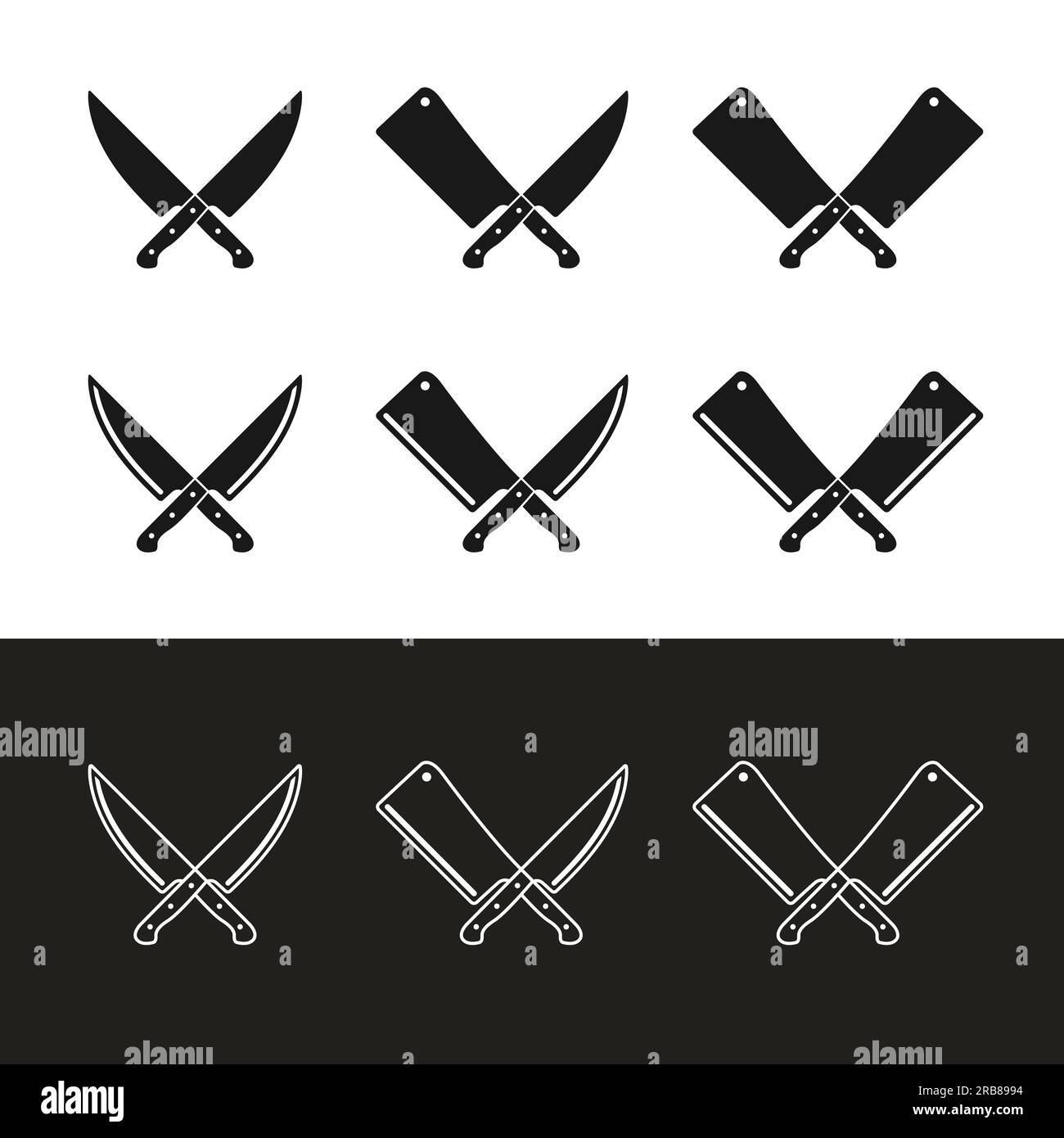 https://c8.alamy.com/comp/2RB8994/set-of-crossed-butcher-chef-meat-knives-knife-cleaver-silhouette-in-retro-vintage-hipster-for-adventure-hunting-butchery-deli-restaurant-business-2RB8994.jpg