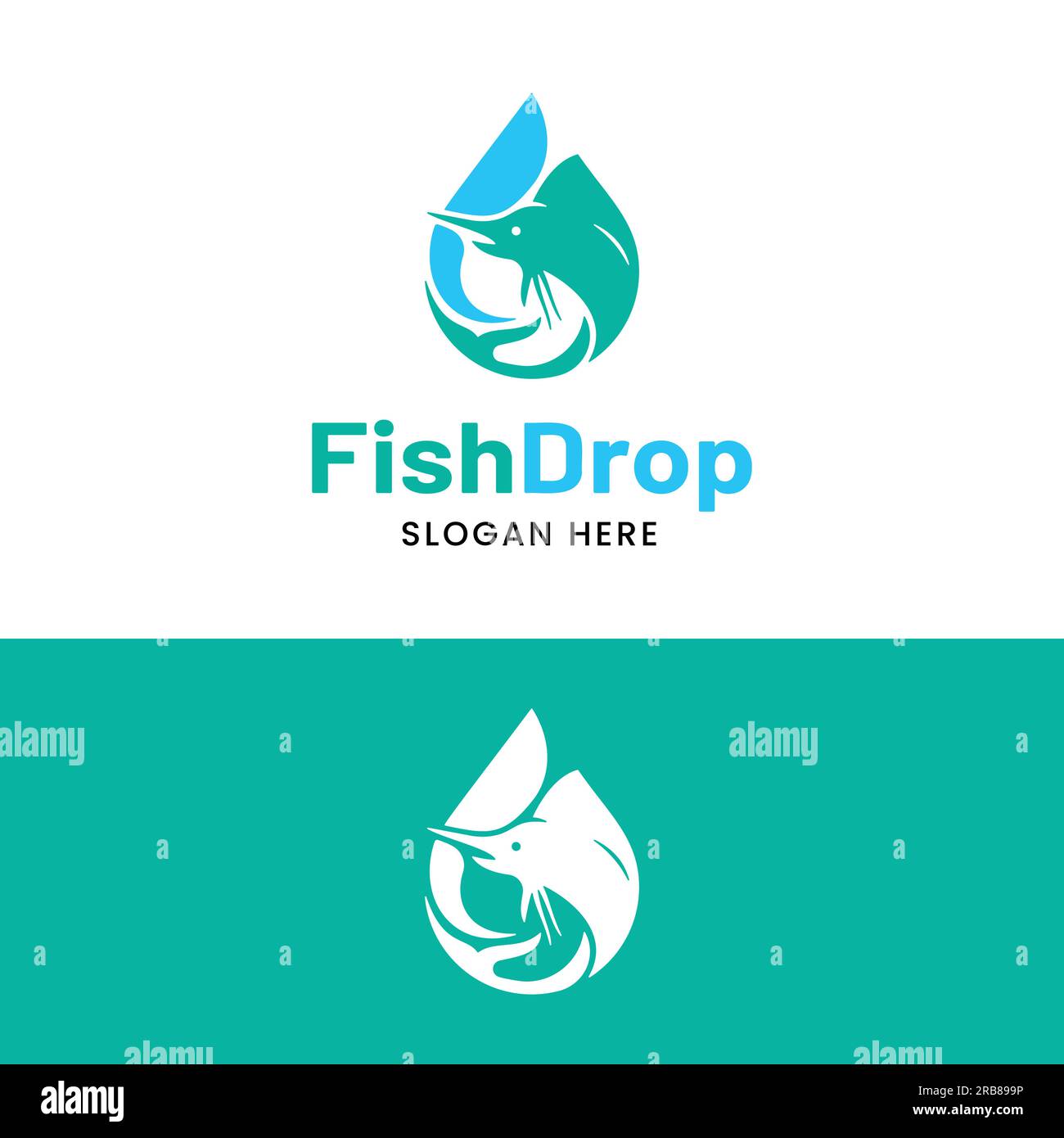 Sail Fish with Water Drop in Simple Flat Style for Fishing Fisherman Fish Market Seafood Restaurant Logo Design Template Stock Vector