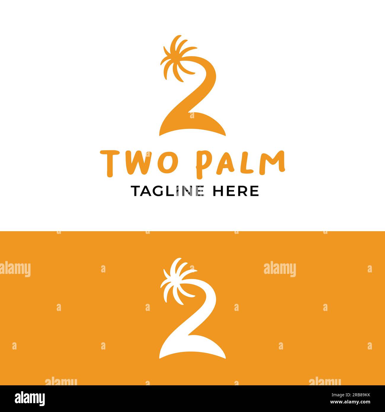 Number 2 Two with Symbol of Palm  Tree and Island in Simple Minimal Style for Beach Related Business Hotel Resort Restaurant Travel Tourism Logo Stock Vector