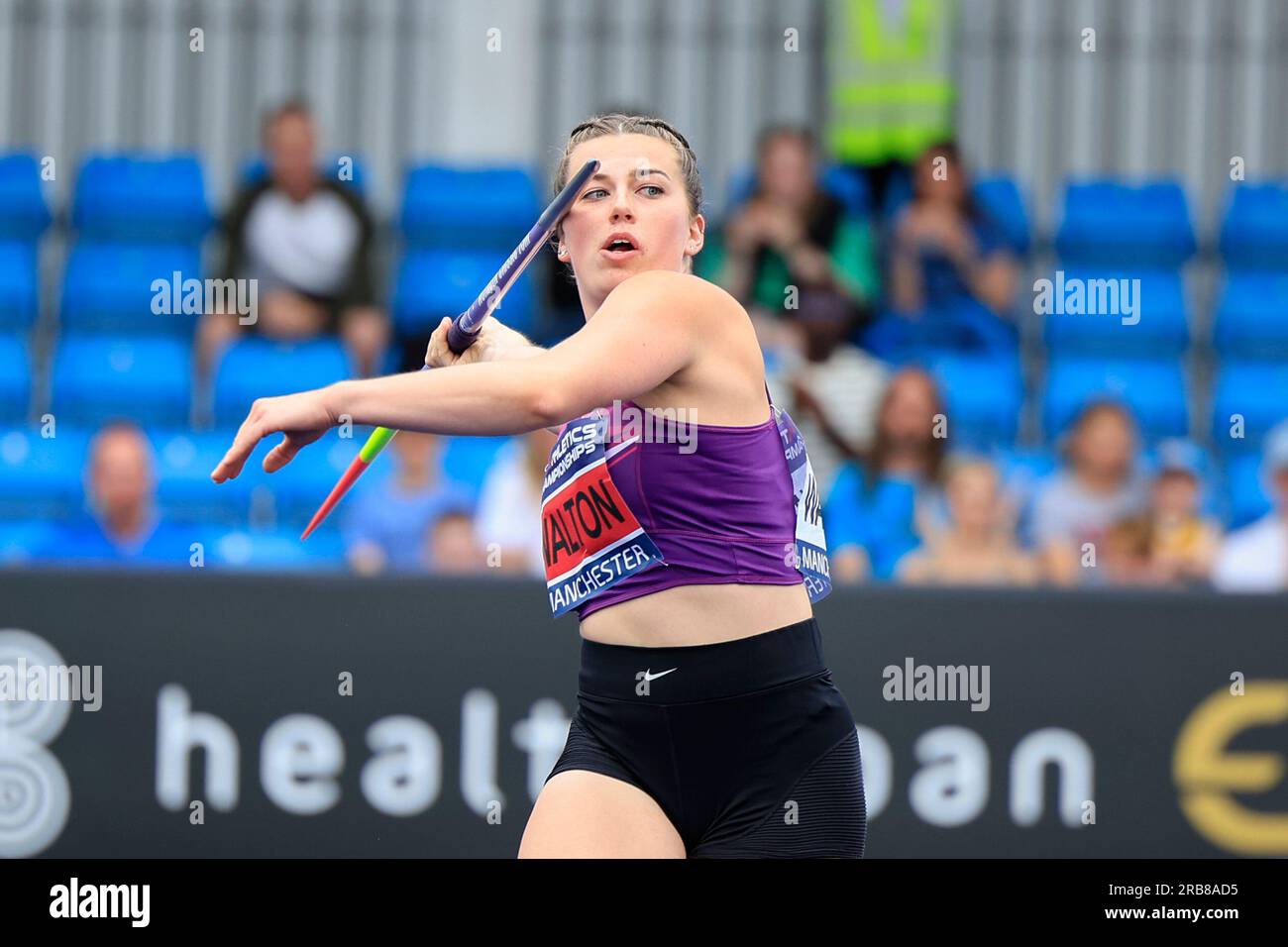Beech Walton throws the javelin during the javelin final of the UK