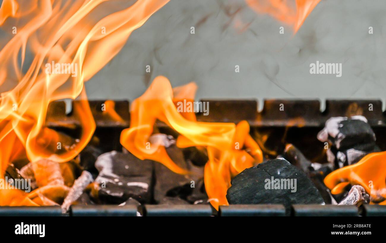 Grill background - empty fired barbecue Stock Photo