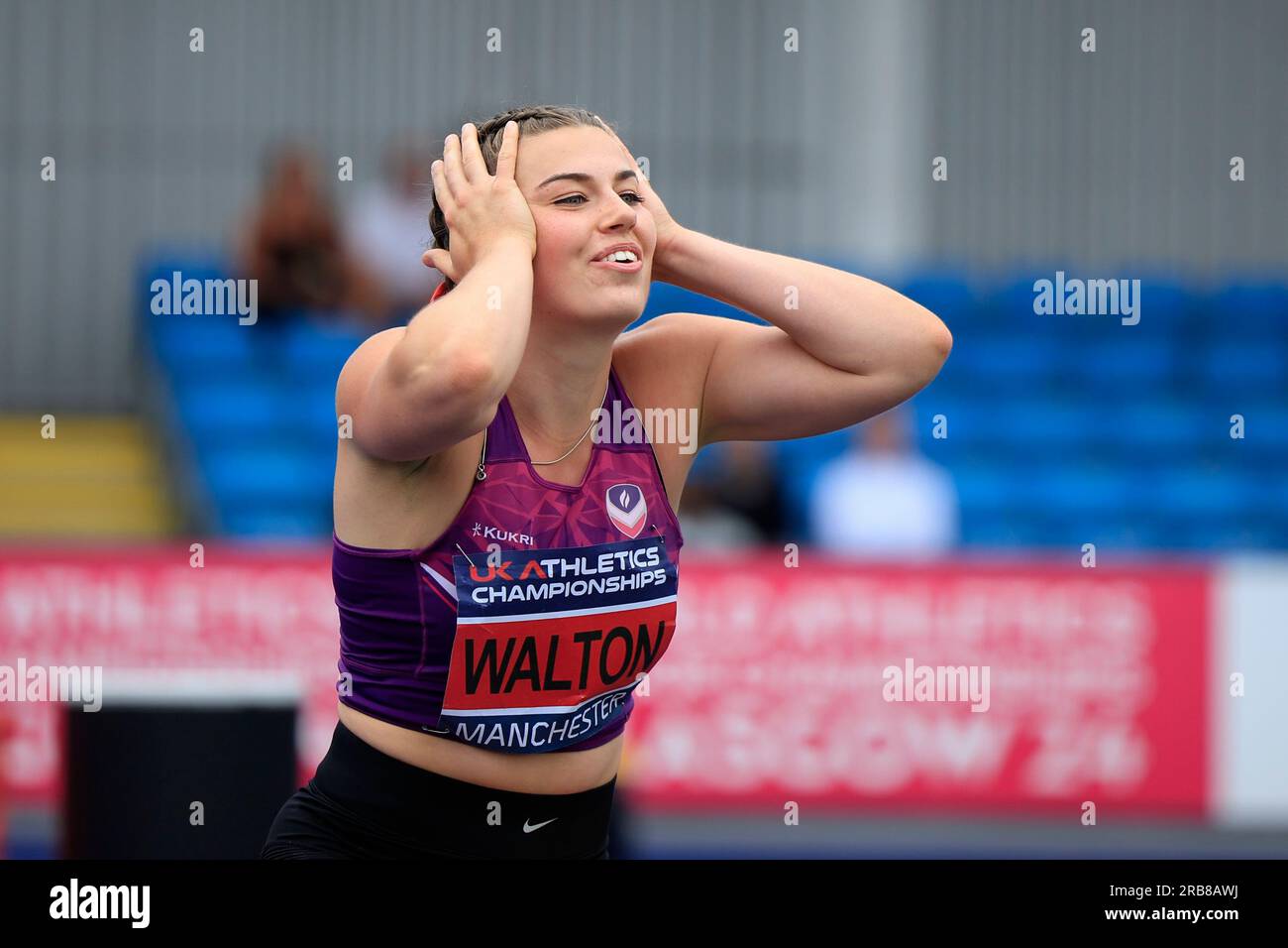 Beech Walton reacts after throwing the javelin during the javelin final