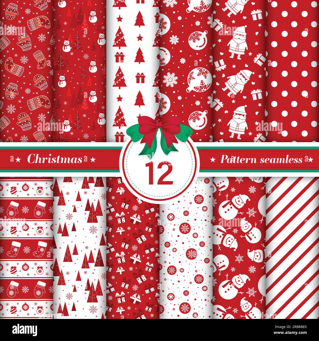 Merry Christmas pattern seamless. Christmas wallpaper. Red Xmas background.  Endless texture for gift wrap, wallpaper, web banner background, wrapping  paper and Fabric patterns. Stock Vector