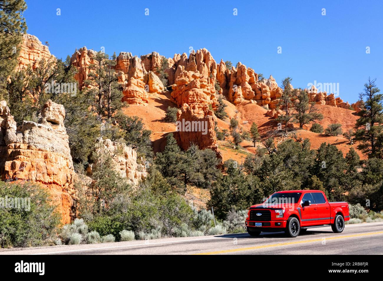 Ford F150 Pickup on Red Canyon HWY 12 Utah Stock Photo
