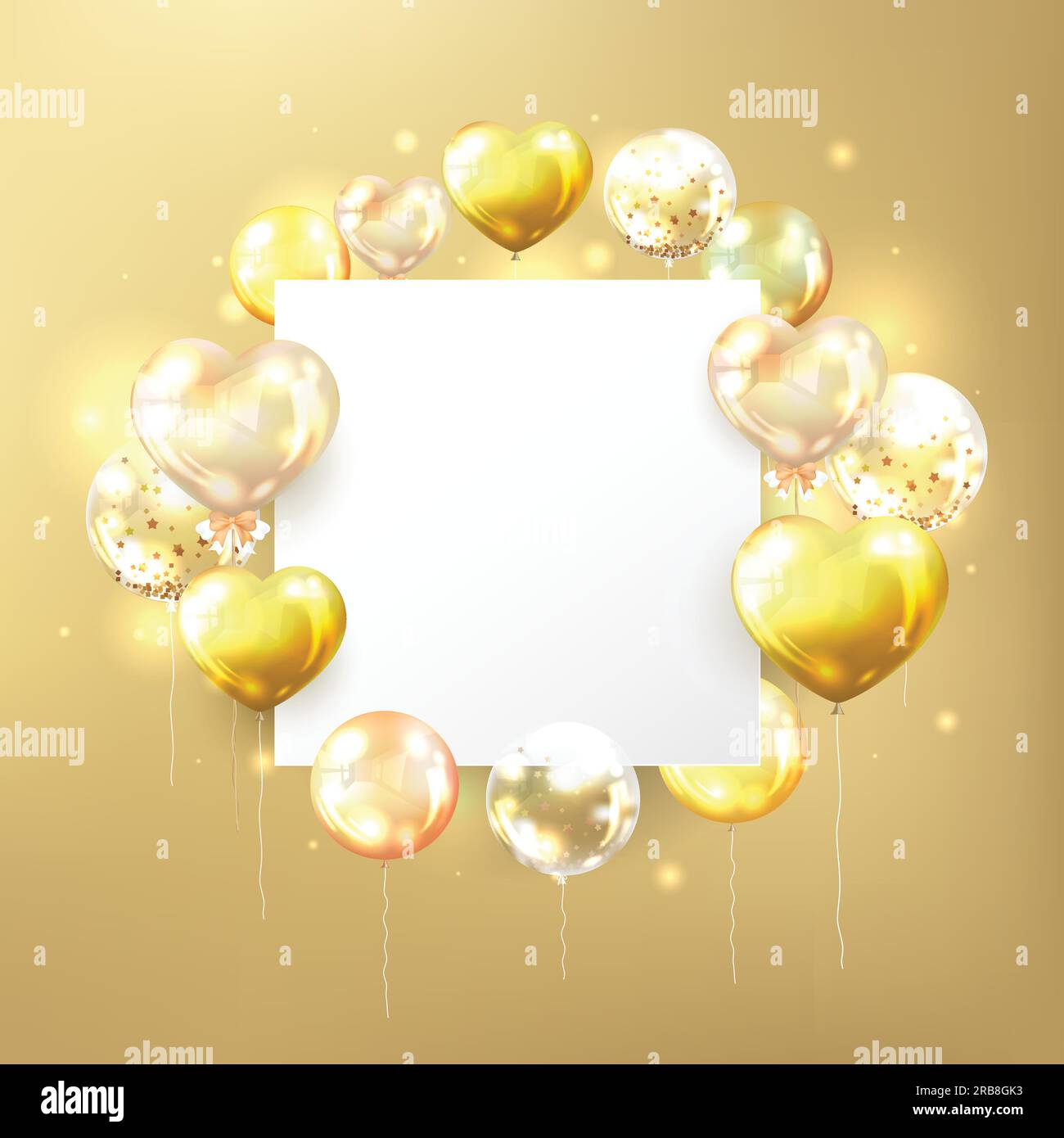 square frame with golden balloons helium floating Stock Vector Image & Art  - Alamy