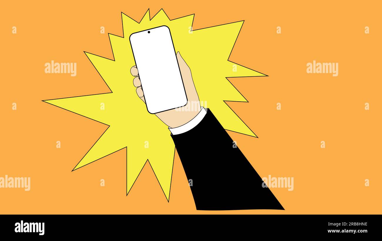 The hand is holding the phone. Online payment. Mobile phone in hand. Phone new technology. Stock Vector