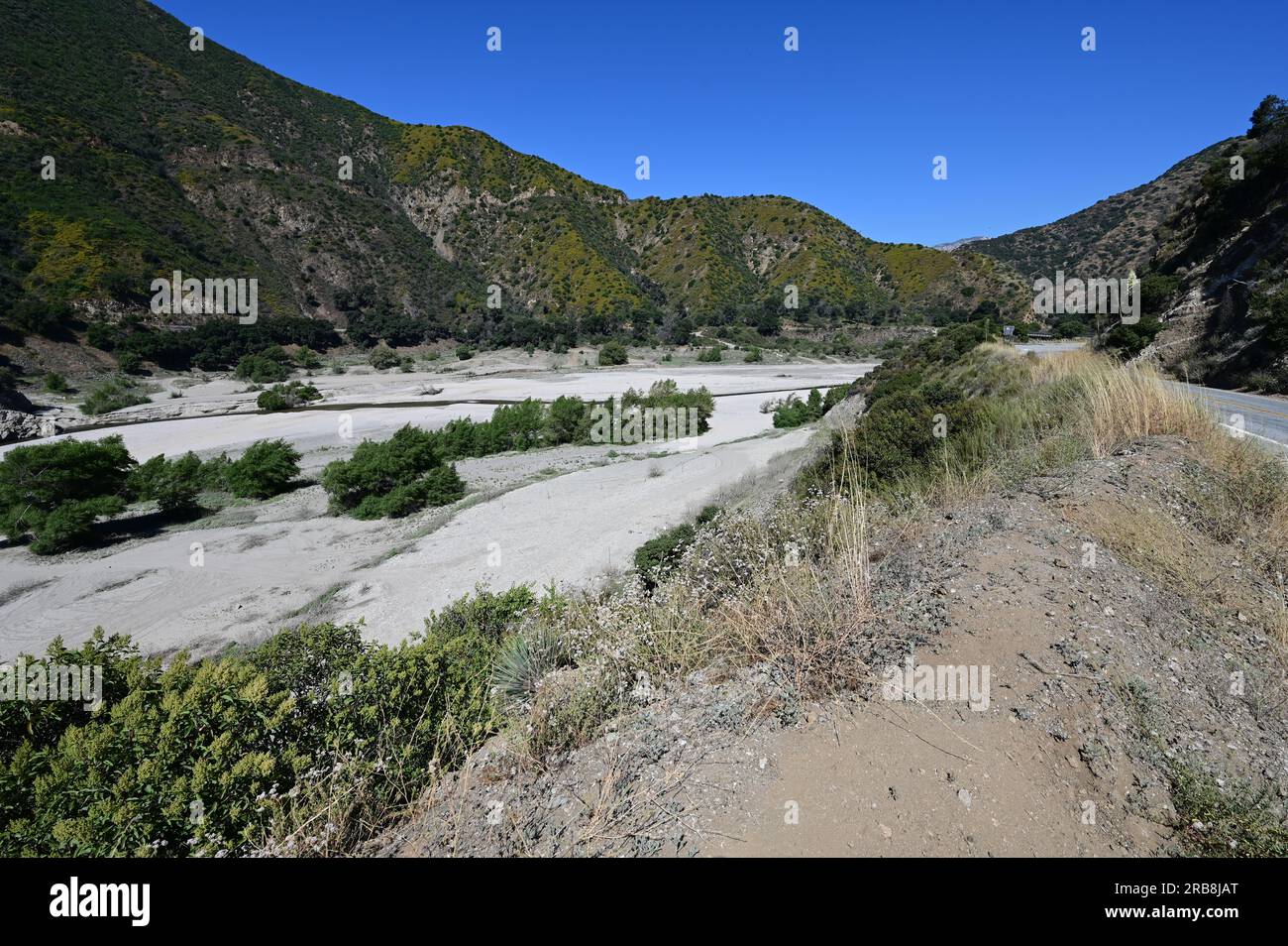 San Gabriel Reservoir No. 1 in the San Gabriel Mountains dewatered in 2004 to allow for sediment removal. Stock Photo
