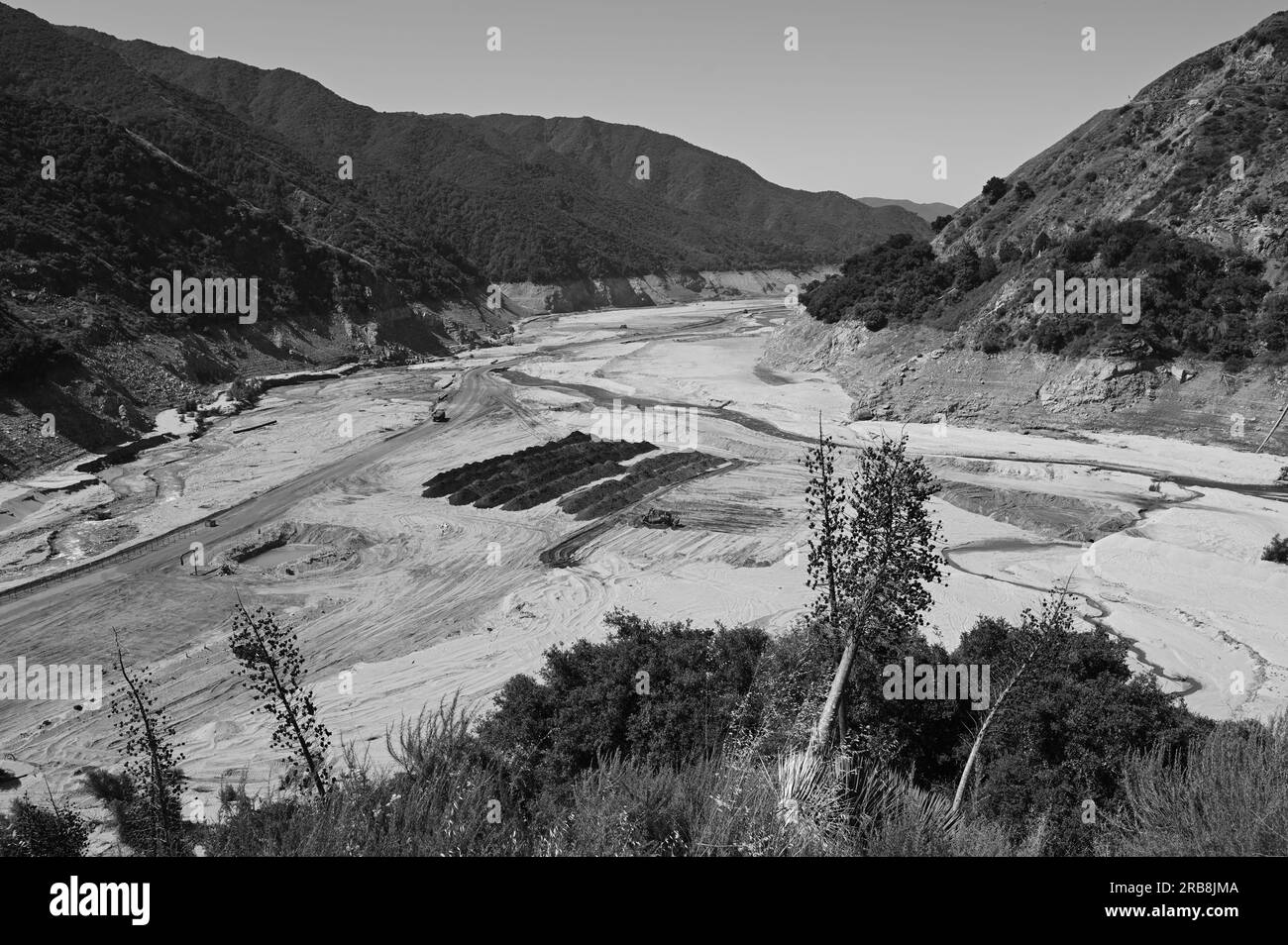 San Gabriel Reservoir No. 1 in the San Gabriel Mountains dewatered in