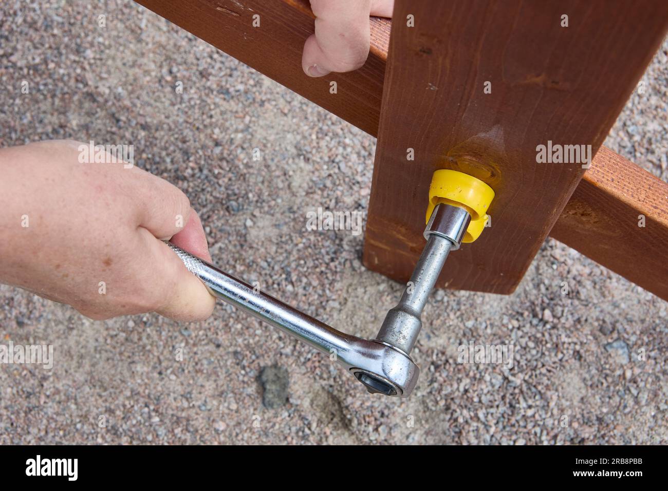 Allen socket wrench with hex bit is used when tightening fasteners on