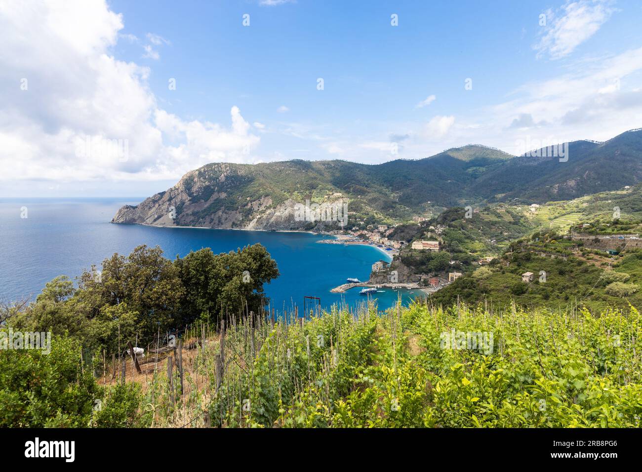 Aerial View Of Monterosso From Trekking Trail One Of The Five Villages aerial-view-of-monterosso-from-trekking-trail-one-of-the-five-villages