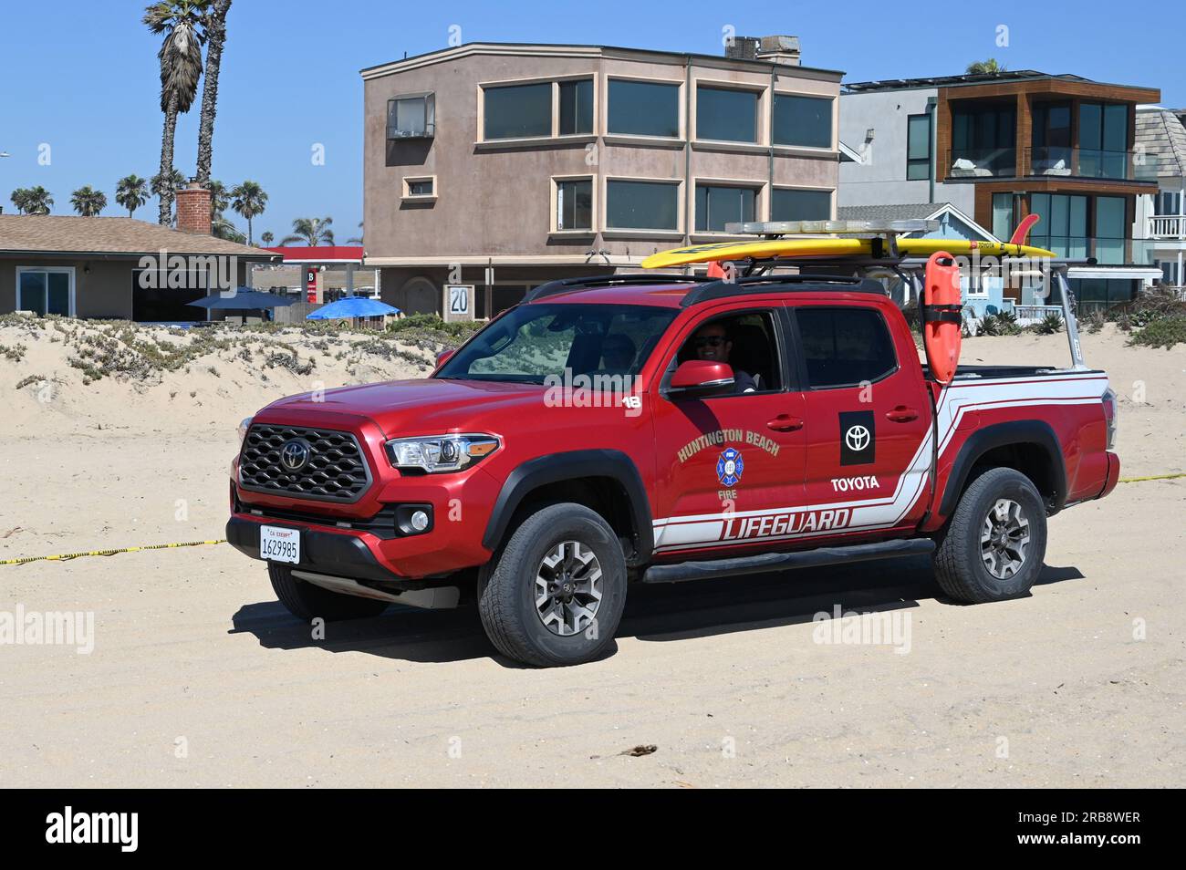 Toyota lifeguard pick up on Sunset Beach in Los Angeles. Stock Photo