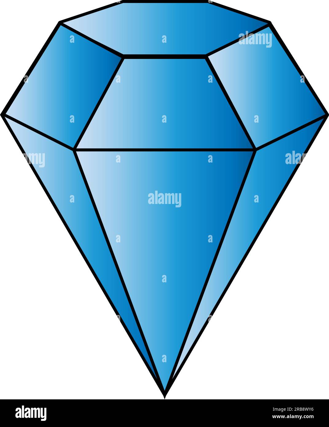 Faceted blue color diamond with black outline vector graphic Stock Vector