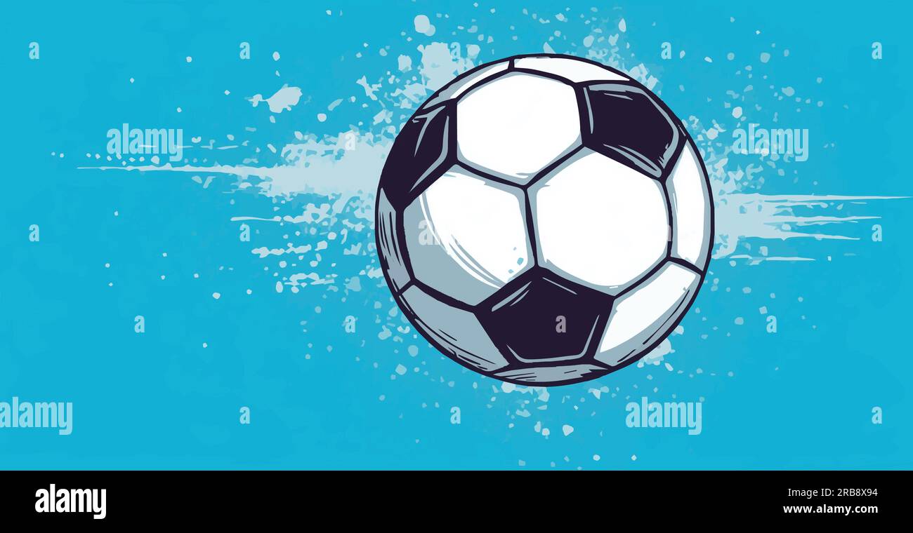 Abstract soccer ball on blue watercolor panoramic background, mosaic ...